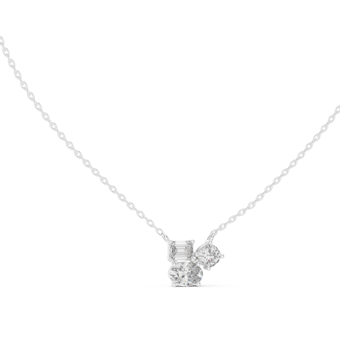 Modern mixed shape diamond cluster pendant in gold with lab grown diamonds by Signora Jewels