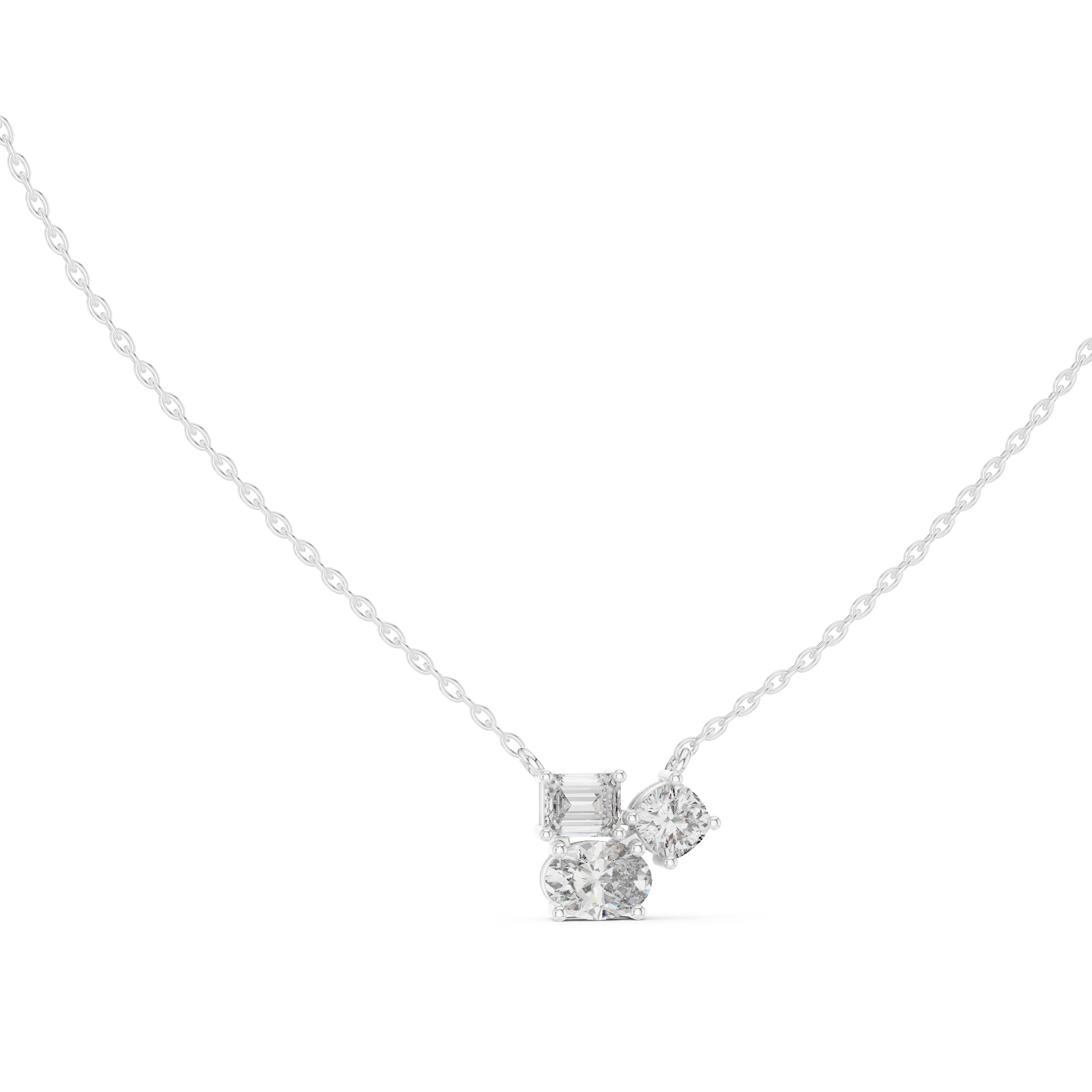 Modern mixed shape diamond cluster pendant in gold with lab grown diamonds by Signora Jewels