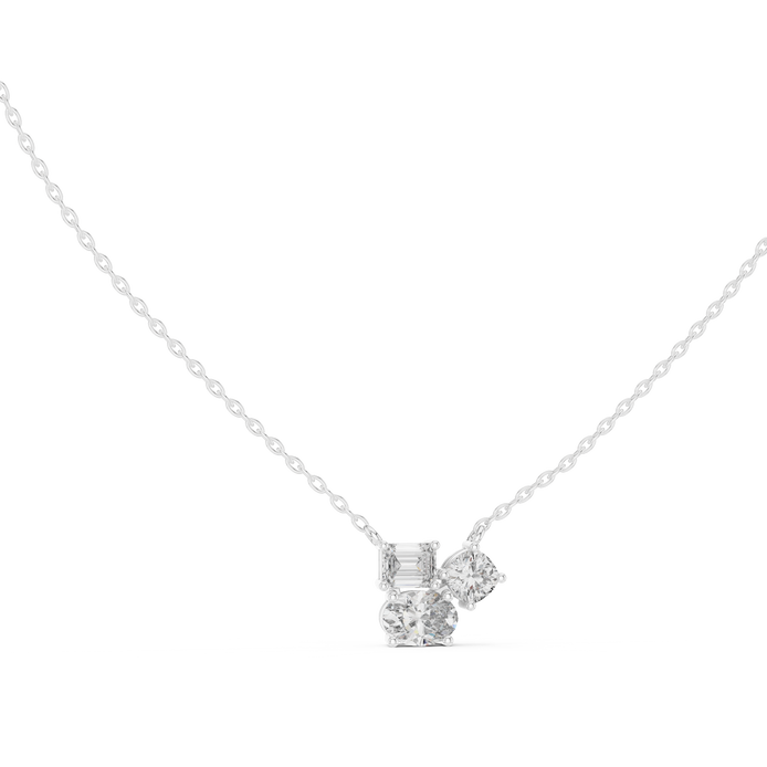 Modern mixed shape diamond cluster pendant in gold with lab grown diamonds by Signora Jewels
