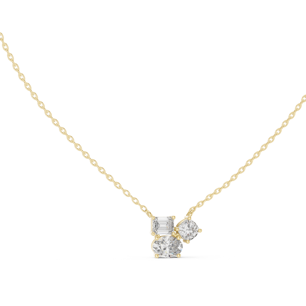 Modern mixed shape diamond cluster pendant in gold with lab grown diamonds by Signora Jewels