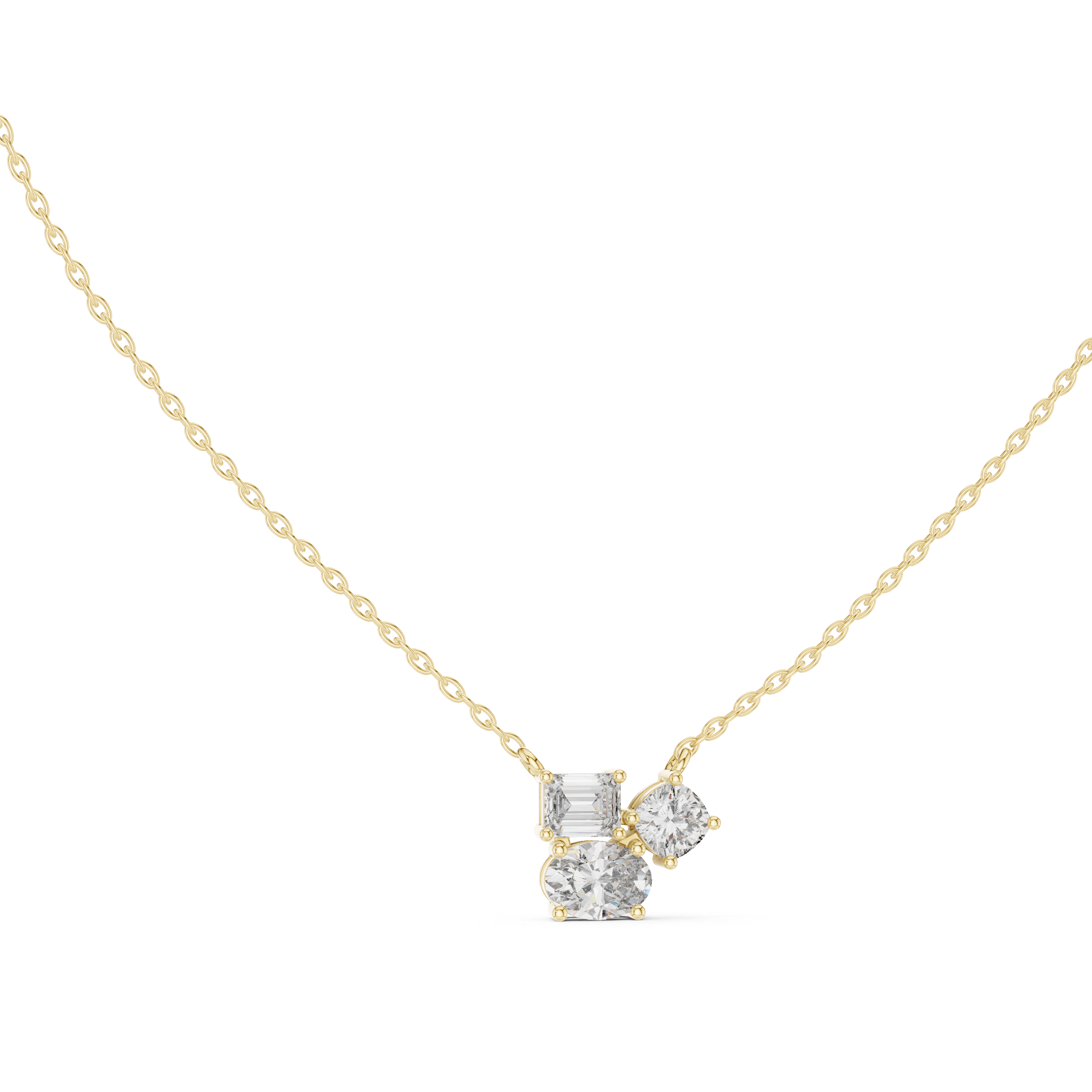 Modern mixed shape diamond cluster pendant in gold with lab grown diamonds by Signora Jewels