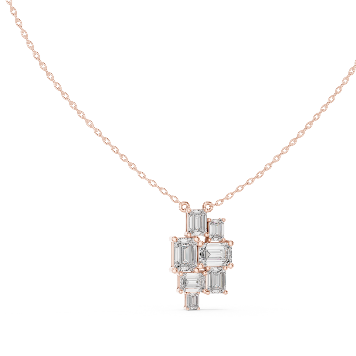 Modern emerald cut diamond cluster pendant in gold with lab grown diamonds by Signora Jewels