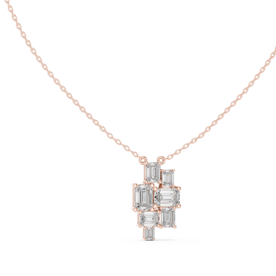 emerald cut diamond geometric pendant in rose gold