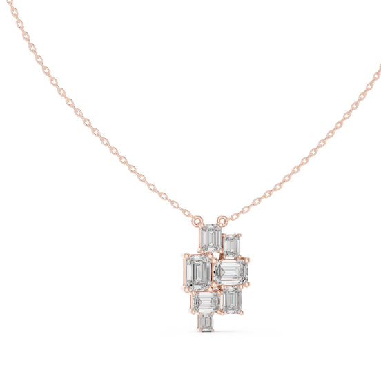 emerald cut diamond geometric pendant in rose gold