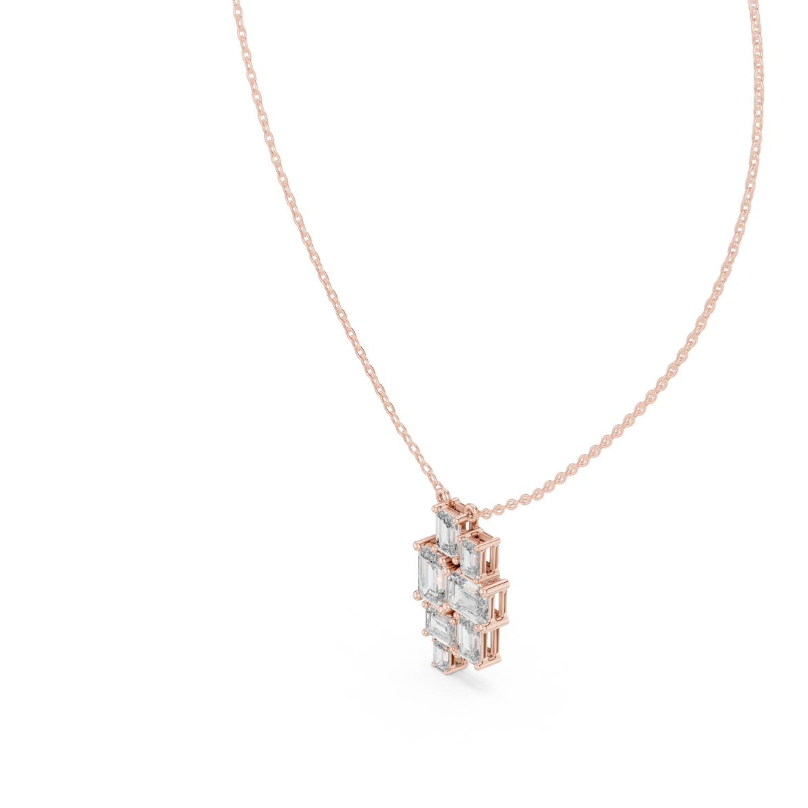 Modern emerald cut diamond cluster pendant in gold with lab grown diamonds by Signora Jewels
