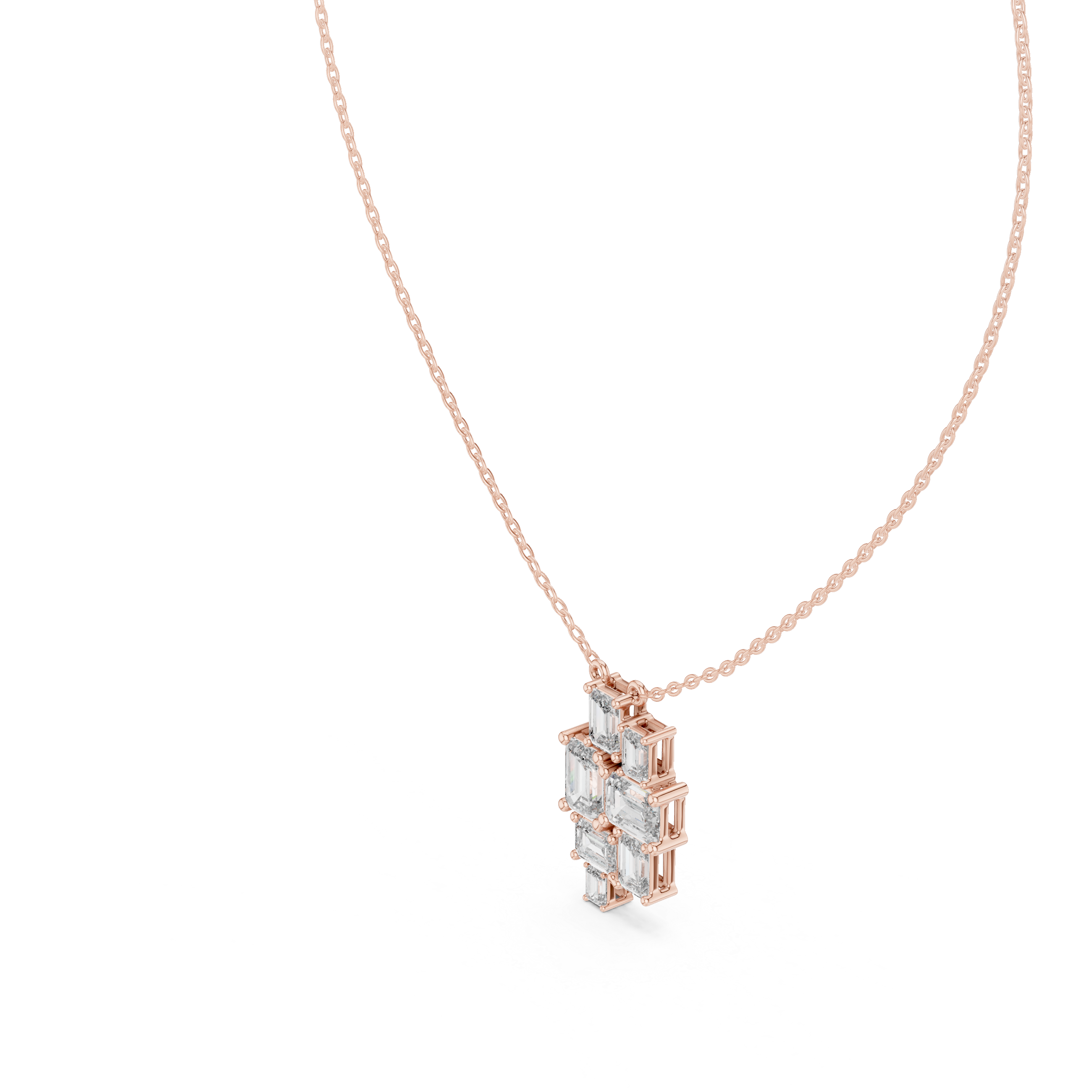 Modern emerald cut diamond cluster pendant in gold with lab grown diamonds by Signora Jewels