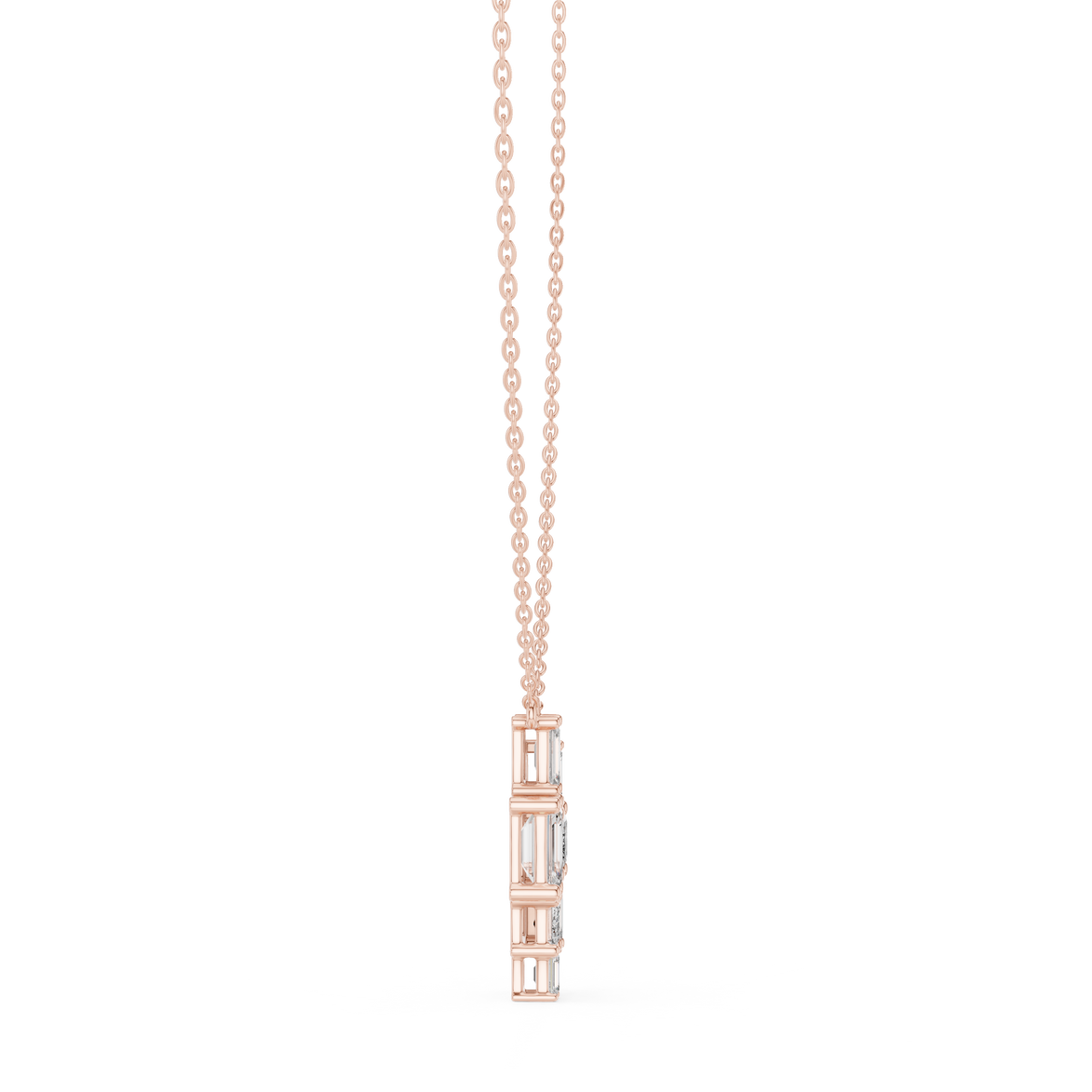 Modern emerald cut diamond cluster pendant in gold with lab grown diamonds by Signora Jewels