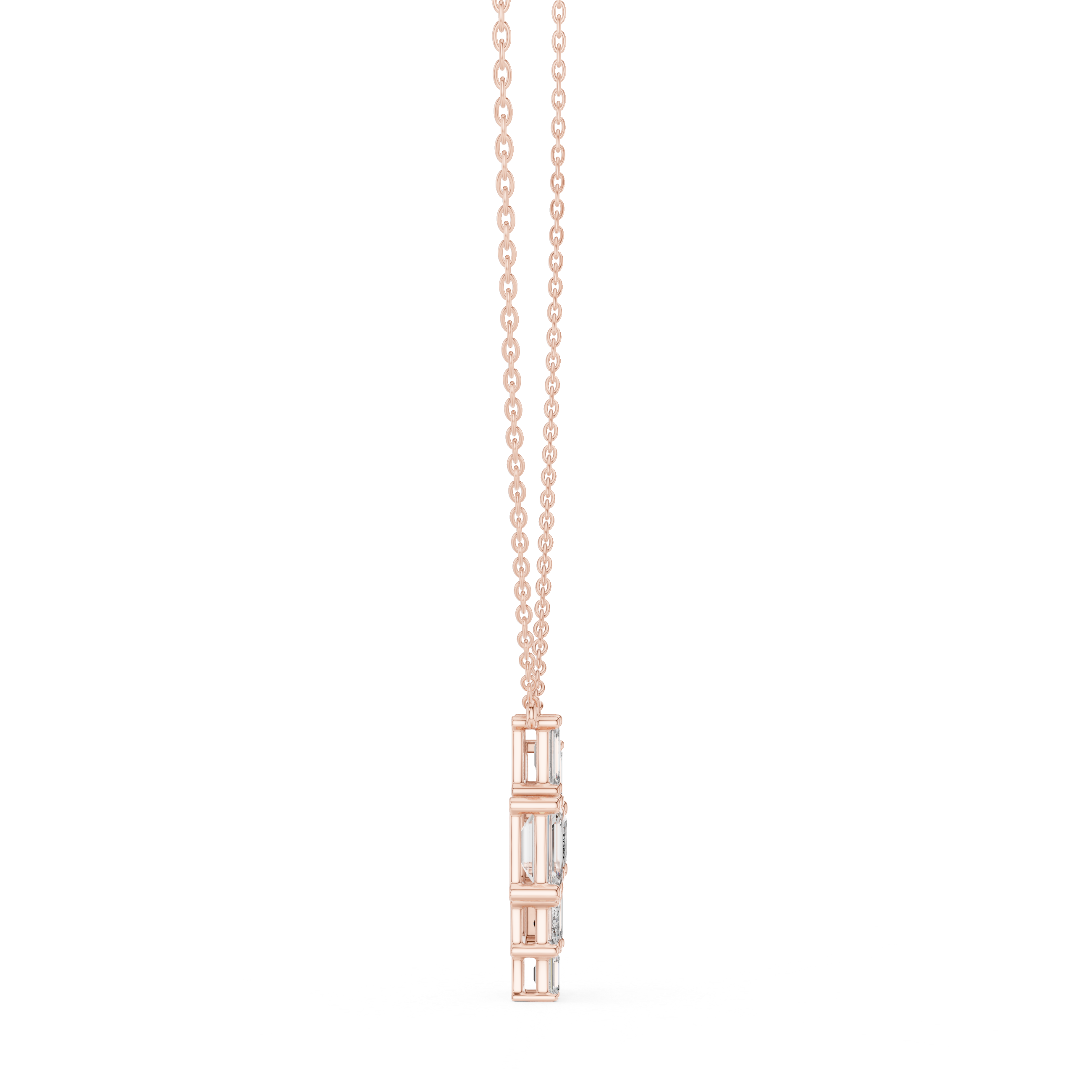 Modern emerald cut diamond cluster pendant in gold with lab grown diamonds by Signora Jewels