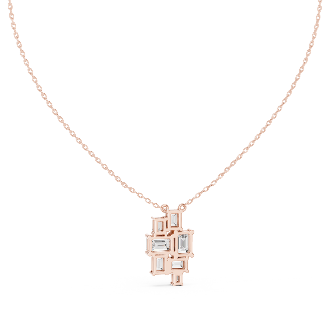 Modern emerald cut diamond cluster pendant in gold with lab grown diamonds by Signora Jewels