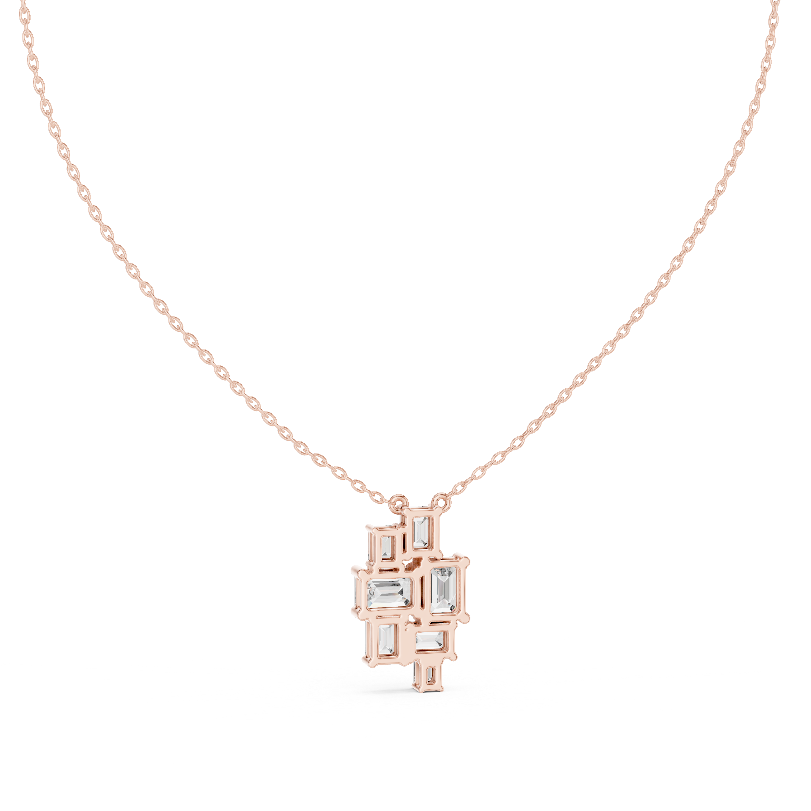 Modern emerald cut diamond cluster pendant in gold with lab grown diamonds by Signora Jewels