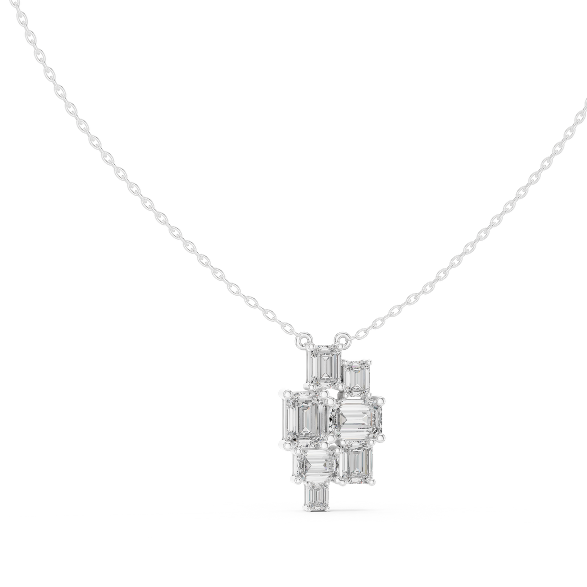 Modern emerald cut diamond cluster pendant in gold with lab grown diamonds by Signora Jewels