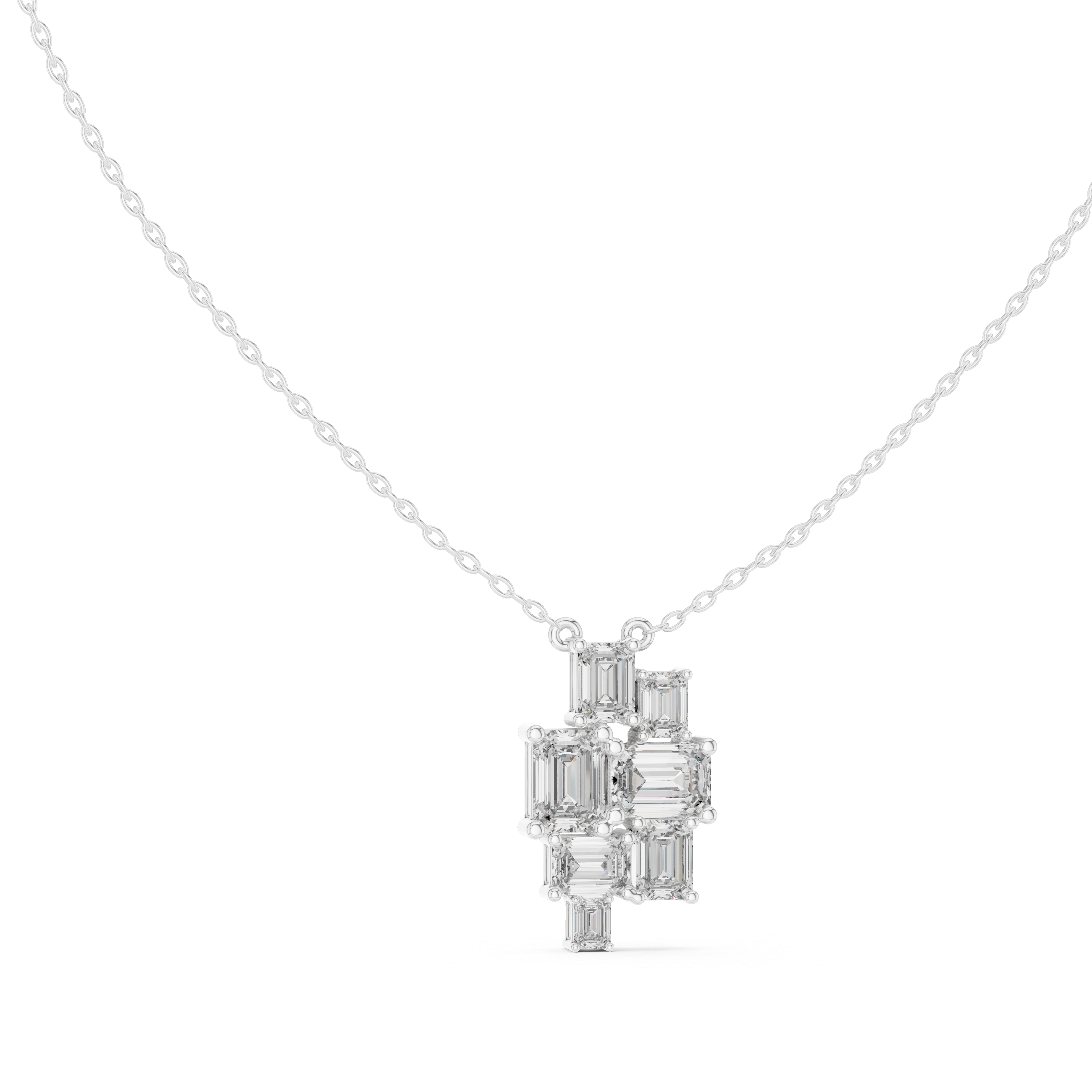 Modern emerald cut diamond cluster pendant in gold with lab grown diamonds by Signora Jewels