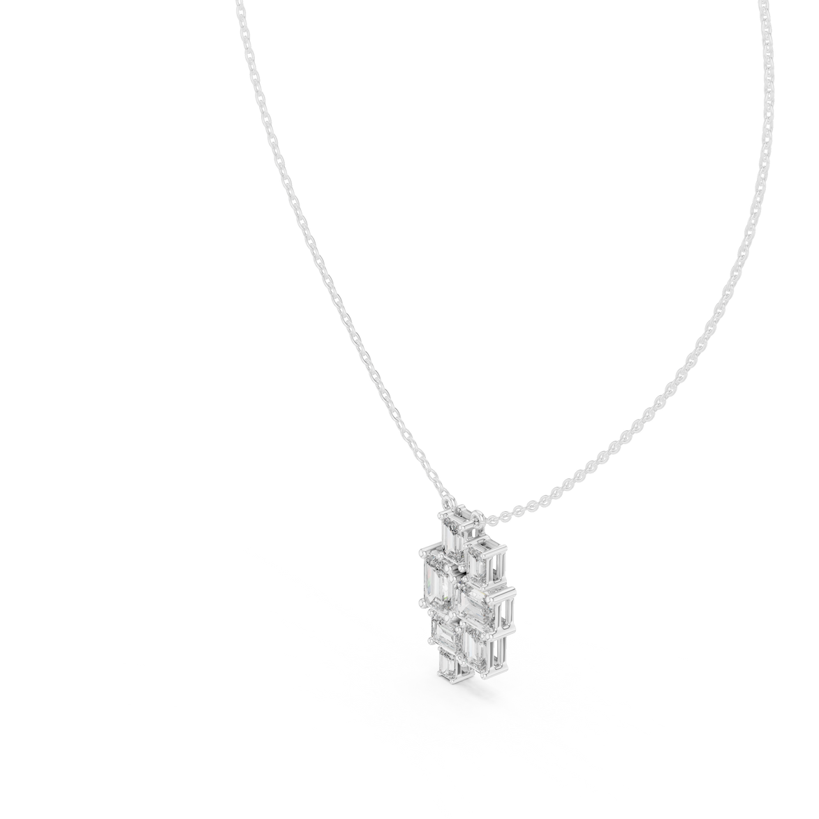 Modern emerald cut diamond cluster pendant in gold with lab grown diamonds by Signora Jewels