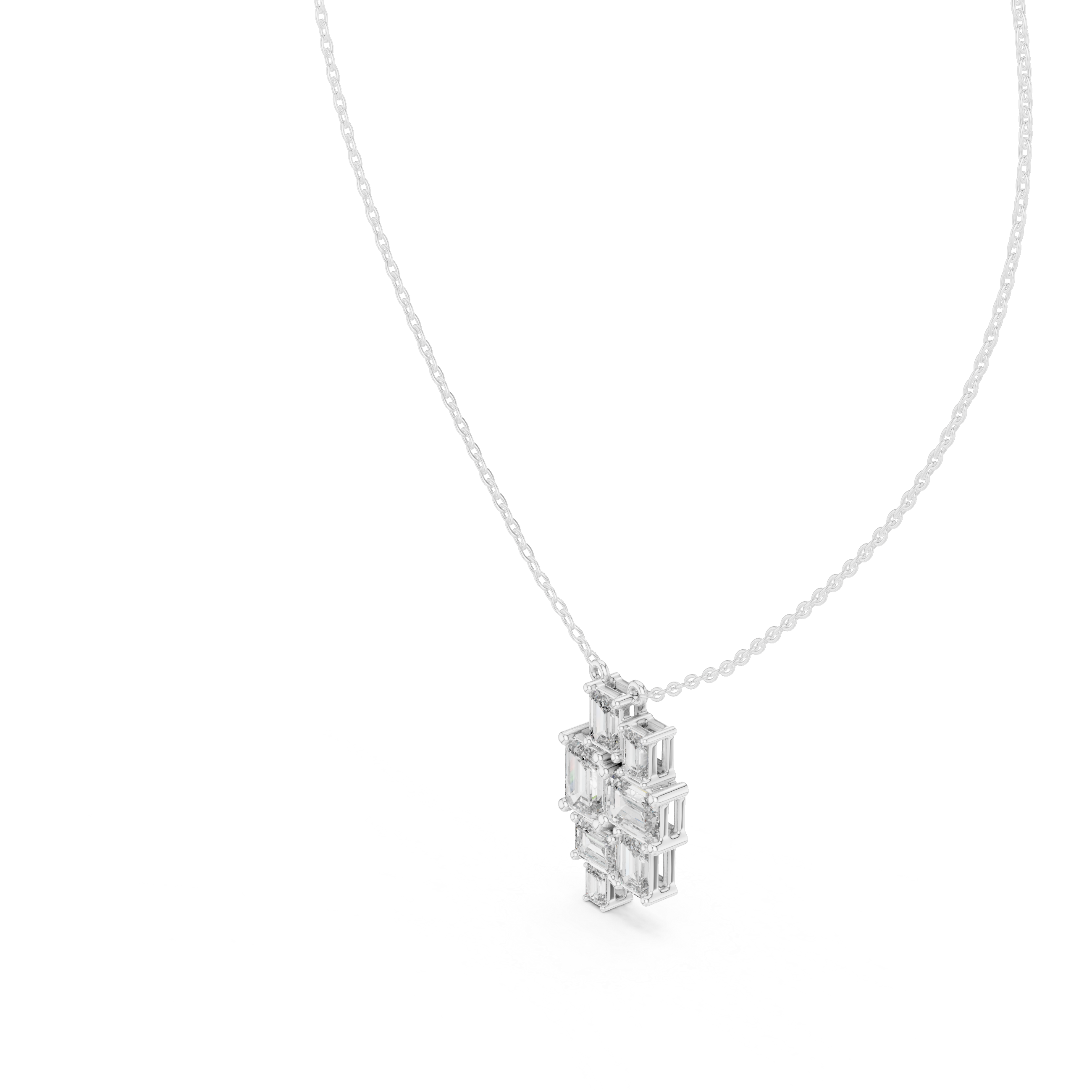 Modern emerald cut diamond cluster pendant in gold with lab grown diamonds by Signora Jewels