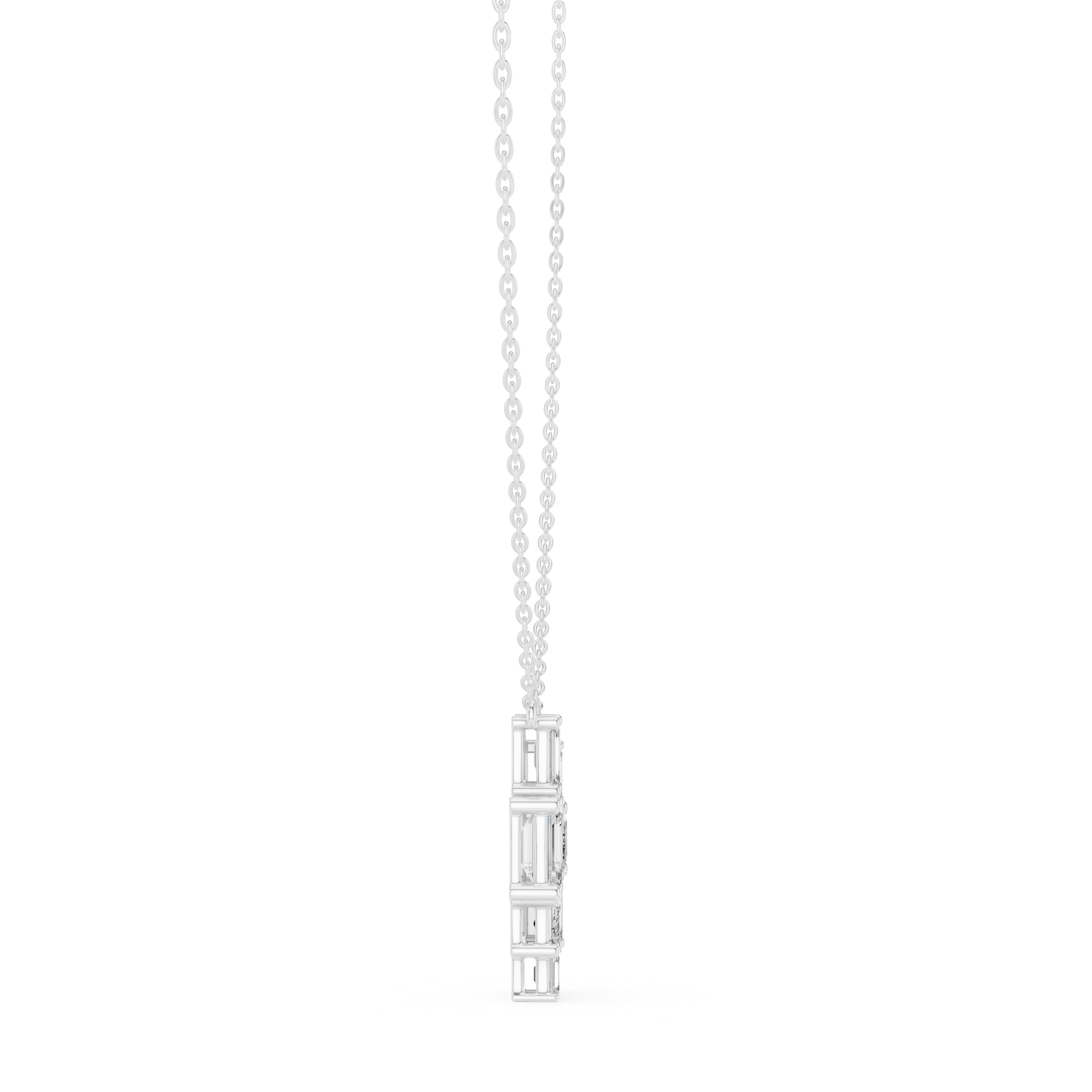 Modern emerald cut diamond cluster pendant in gold with lab grown diamonds by Signora Jewels
