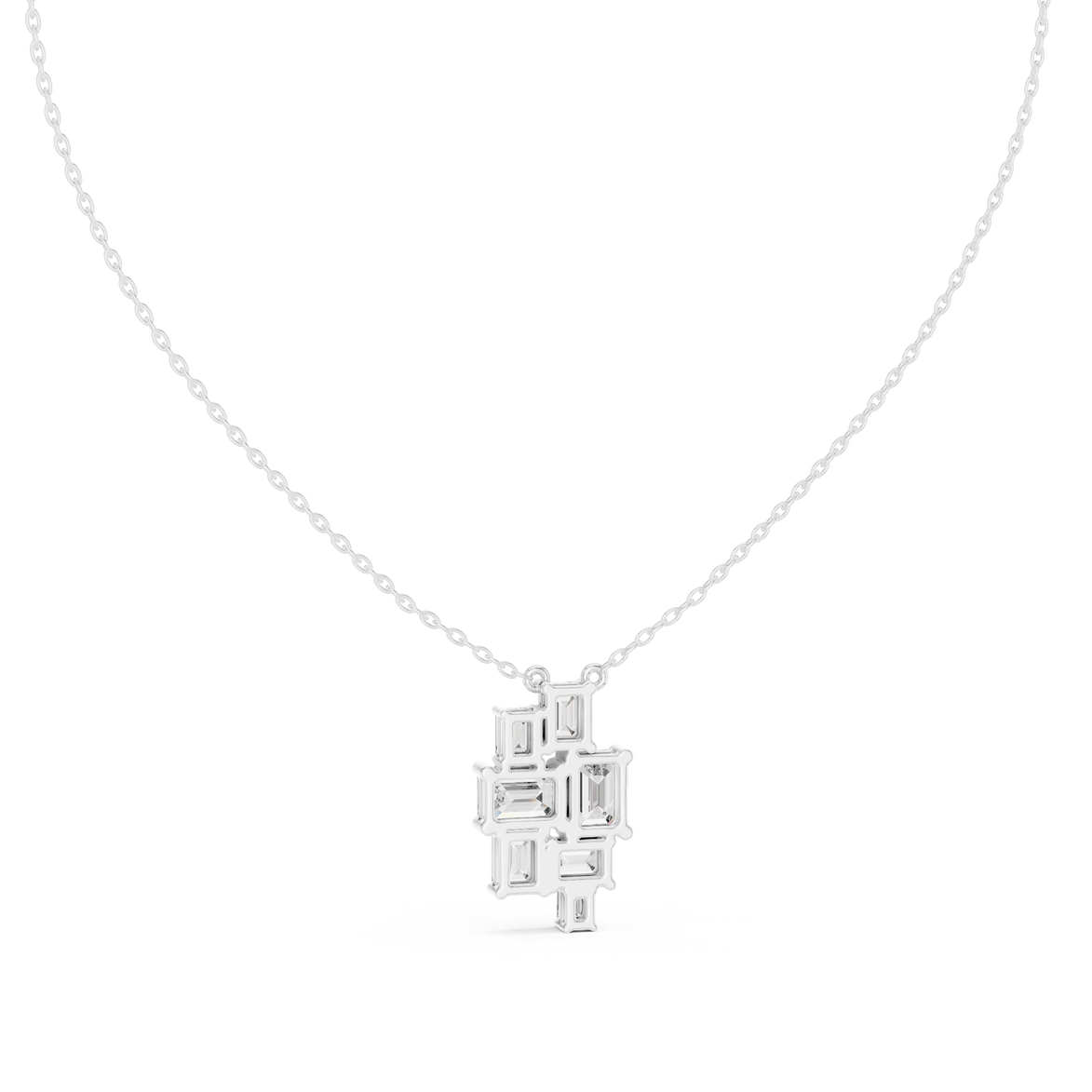 Modern emerald cut diamond cluster pendant in gold with lab grown diamonds by Signora Jewels