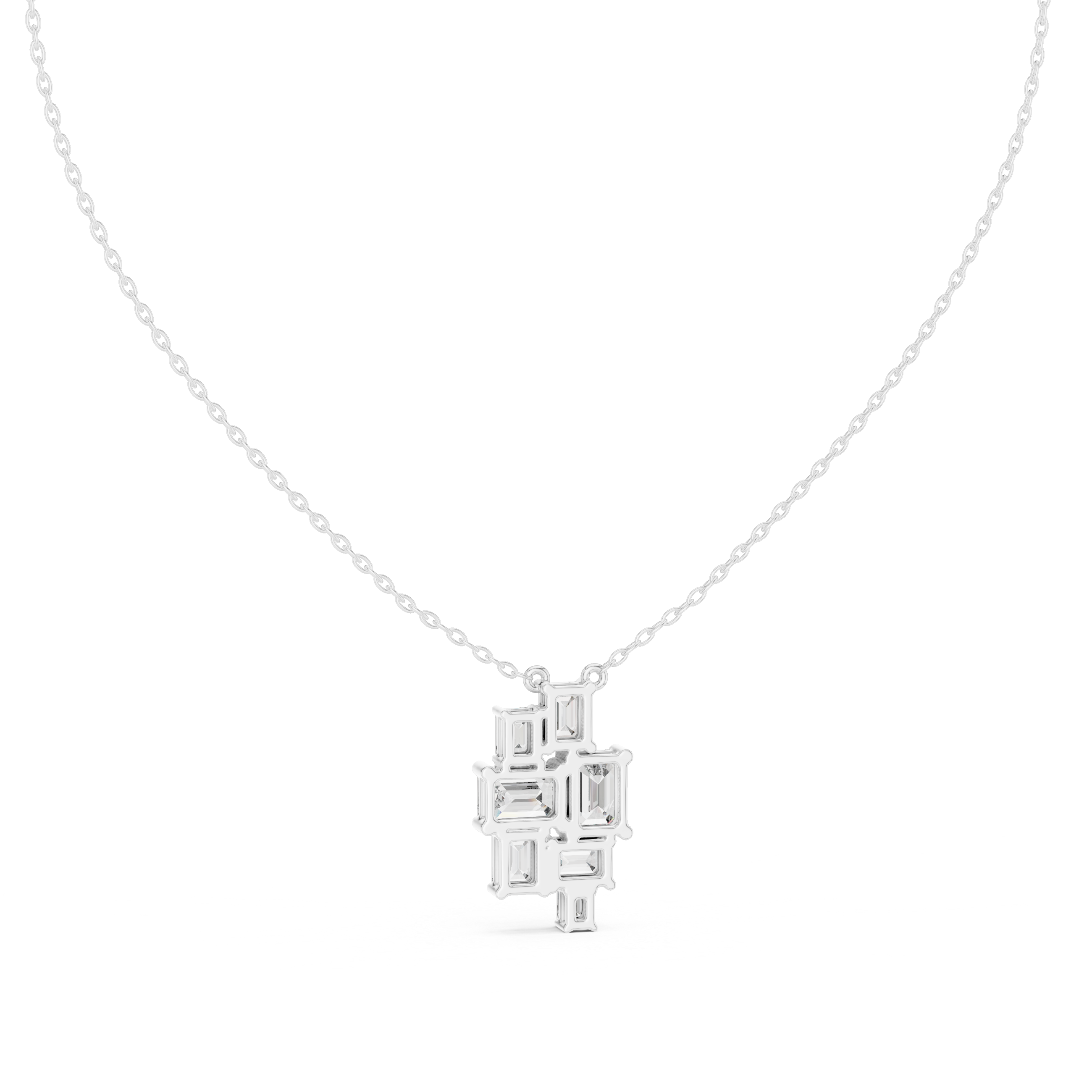 Modern emerald cut diamond cluster pendant in gold with lab grown diamonds by Signora Jewels