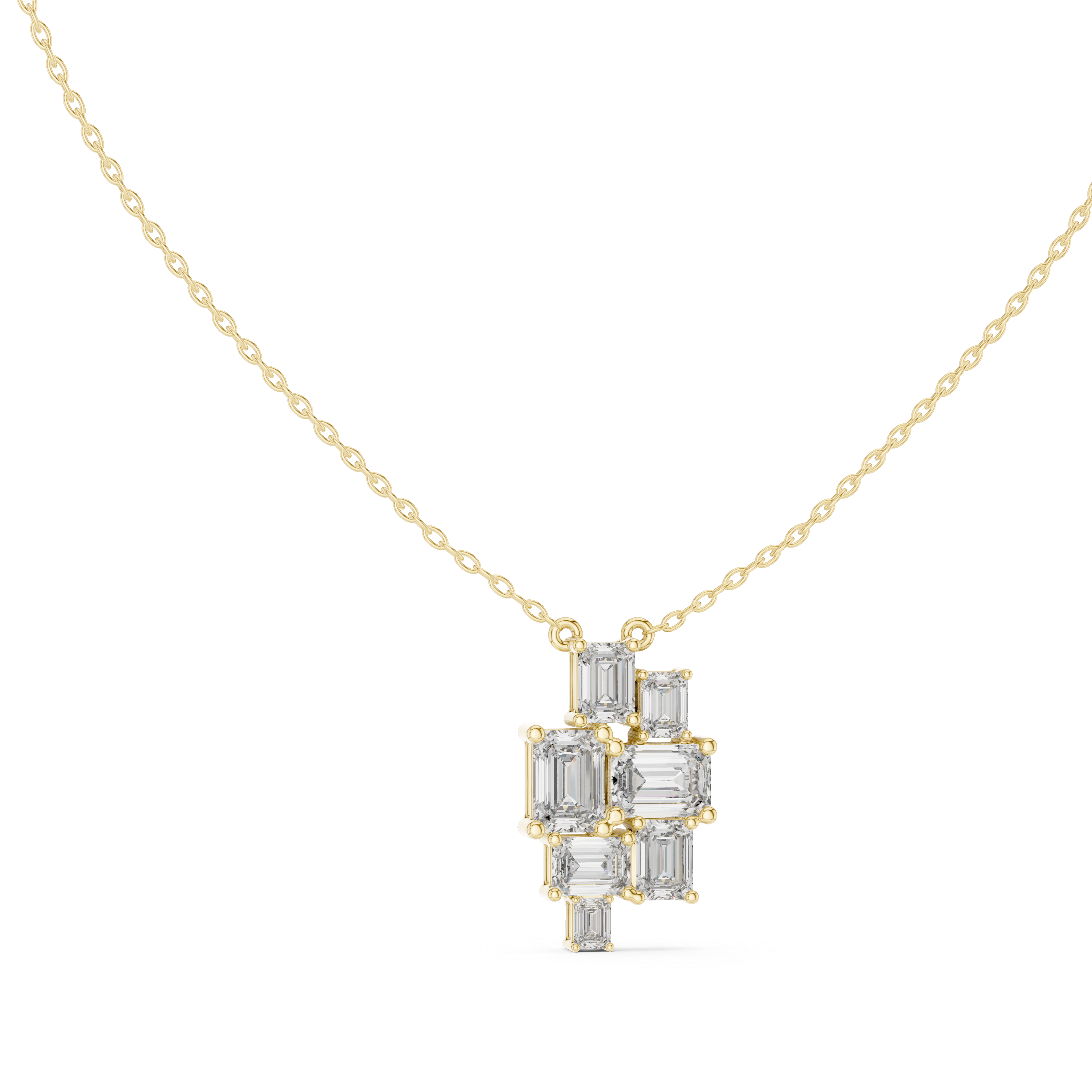 Modern emerald cut diamond cluster pendant in gold with lab grown diamonds by Signora Jewels