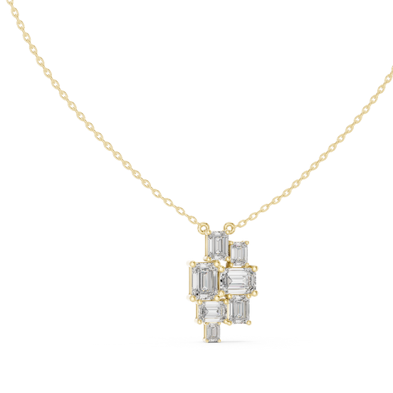 emerald cut diamond geometric pendant in yellow gold