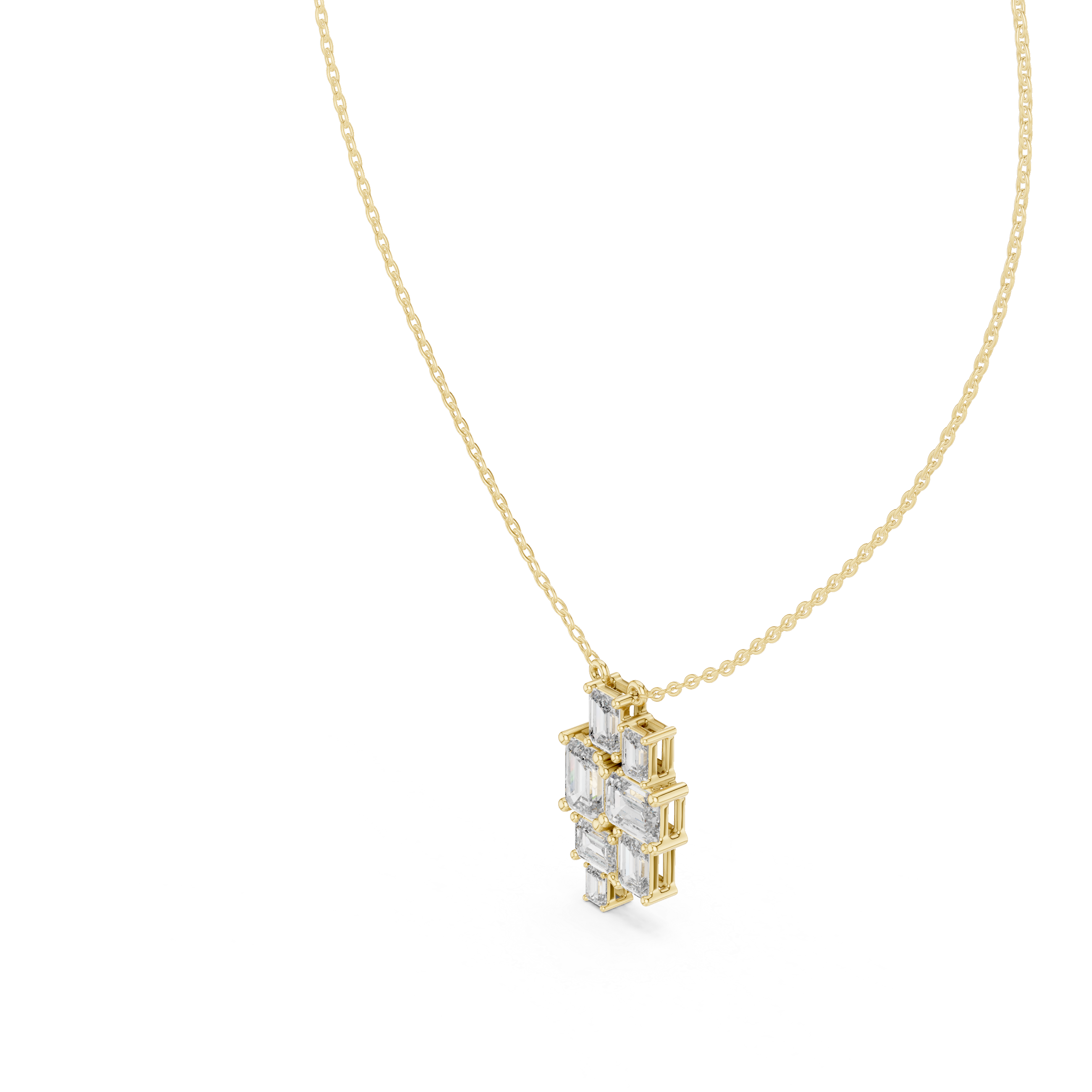 Modern emerald cut diamond cluster pendant in gold with lab grown diamonds by Signora Jewels