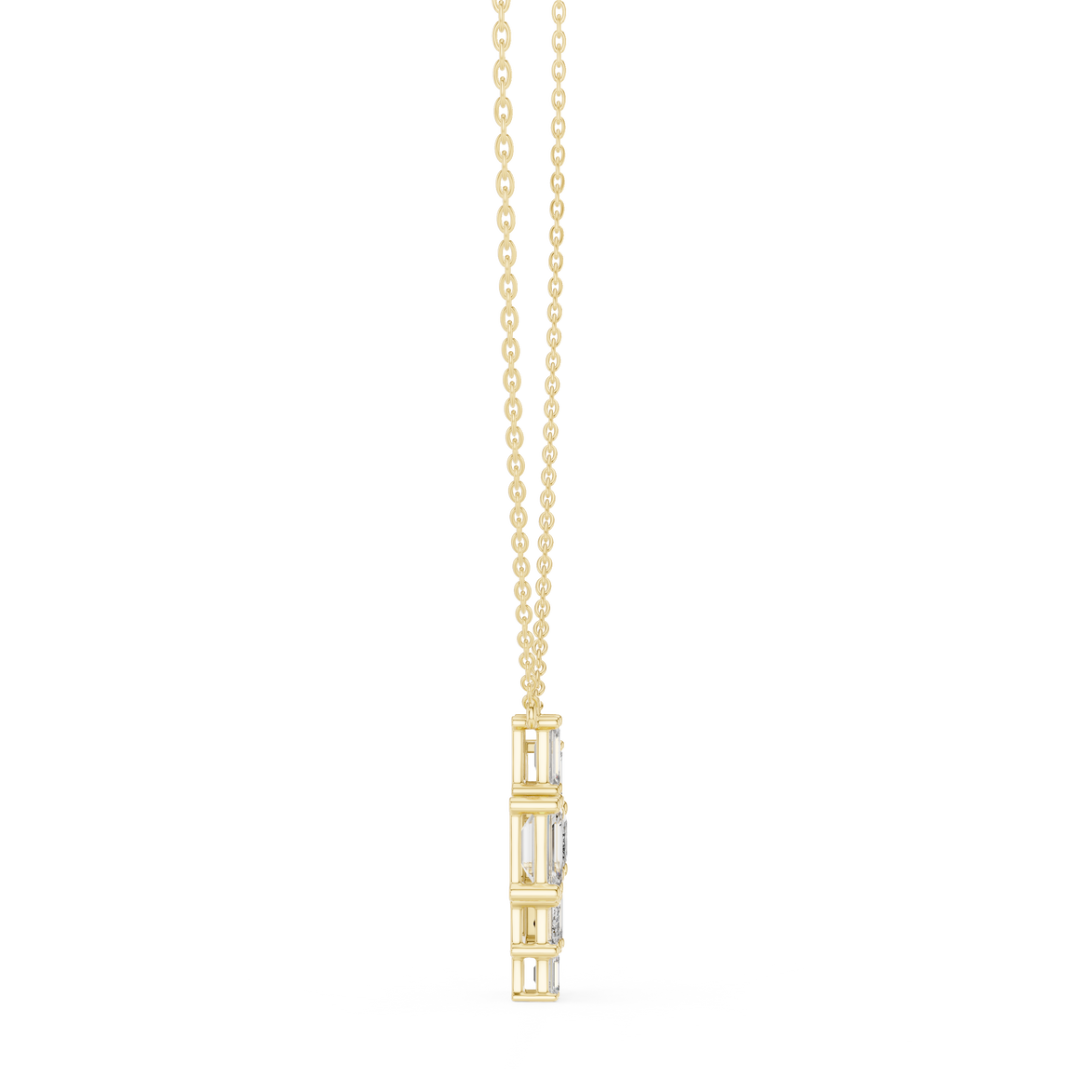 Modern emerald cut diamond cluster pendant in gold with lab grown diamonds by Signora Jewels