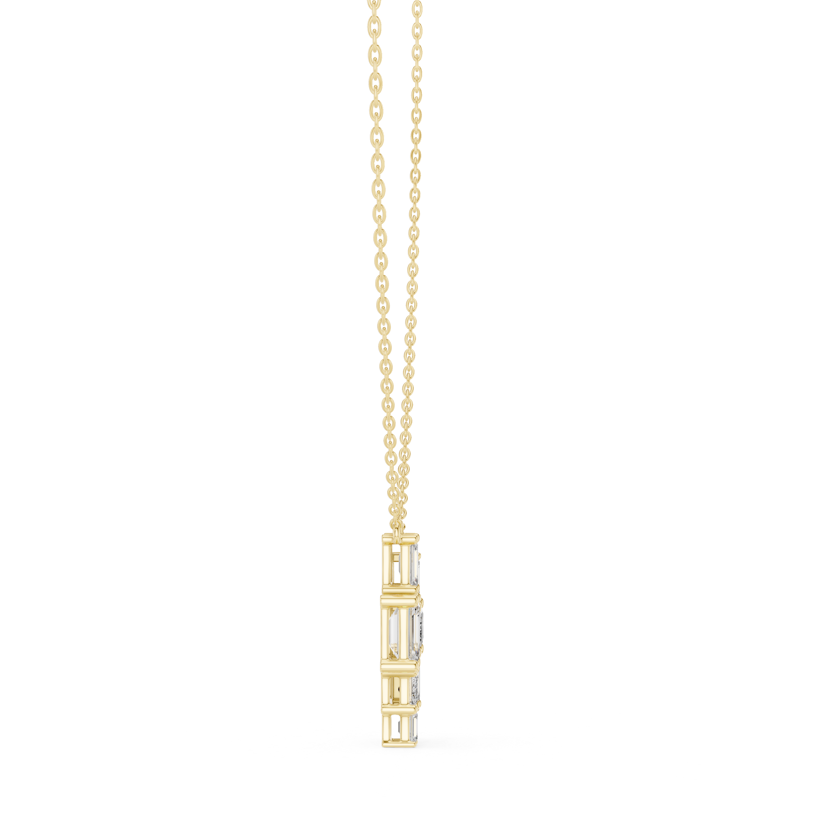 Modern emerald cut diamond cluster pendant in gold with lab grown diamonds by Signora Jewels