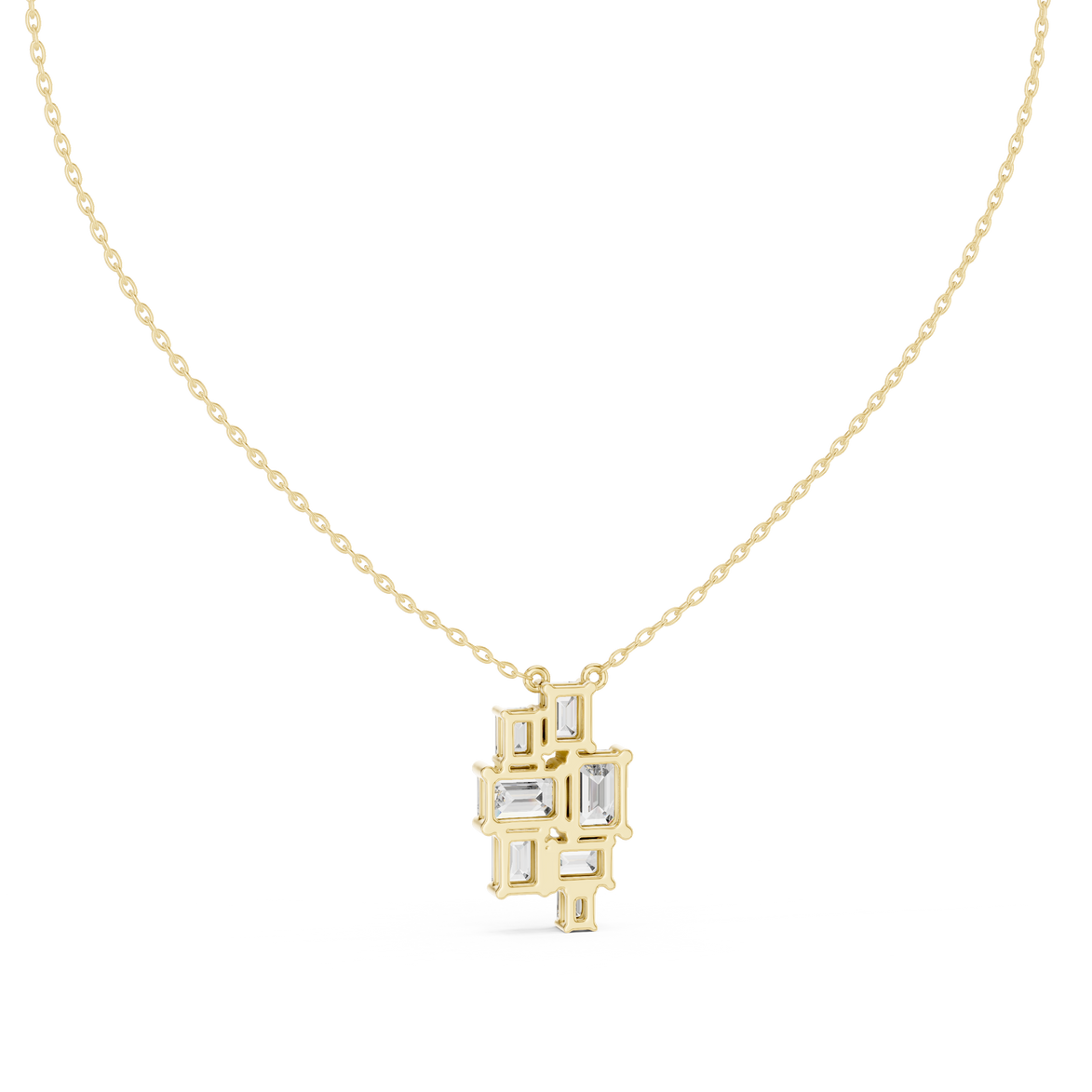 Modern emerald cut diamond cluster pendant in gold with lab grown diamonds by Signora Jewels