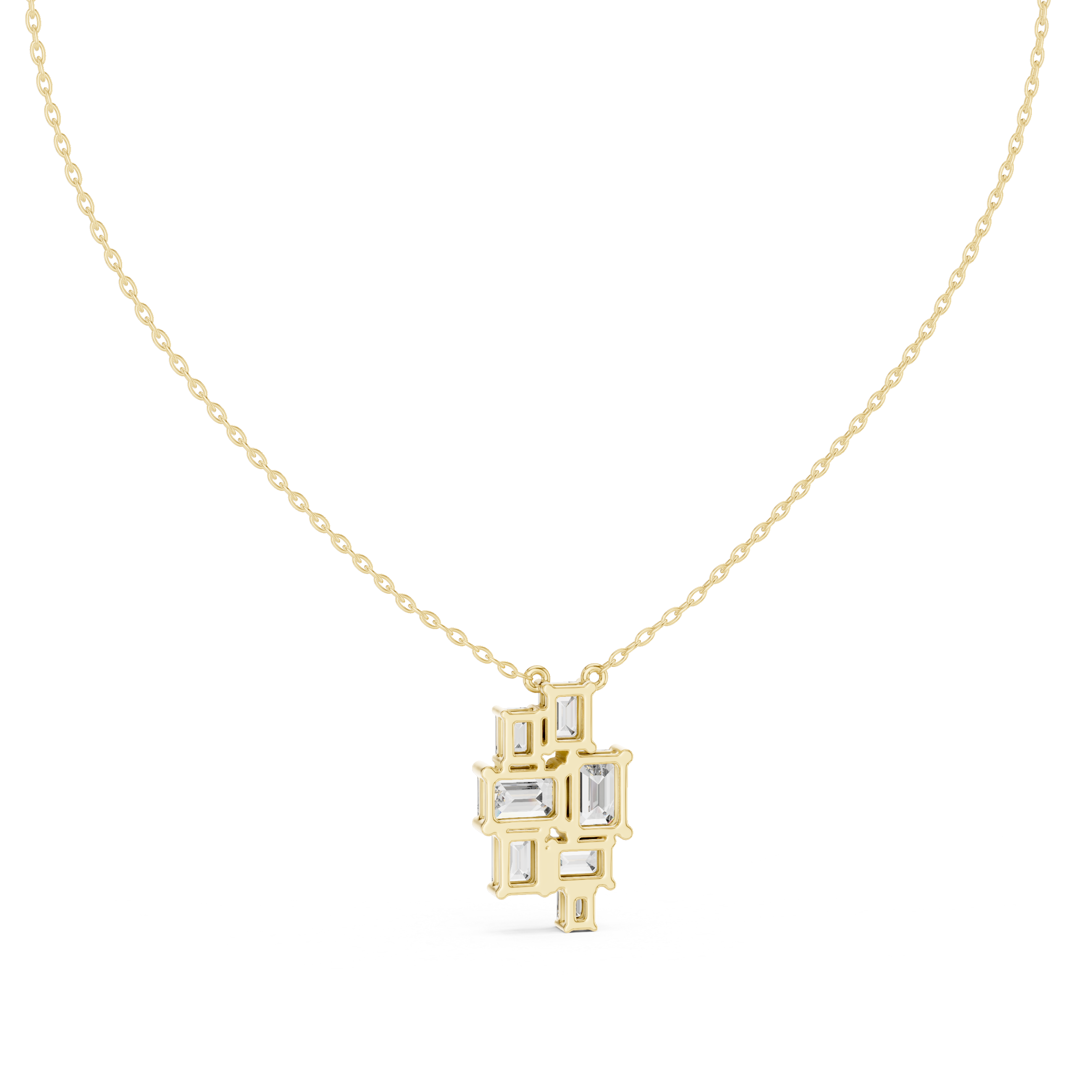 Modern emerald cut diamond cluster pendant in gold with lab grown diamonds by Signora Jewels