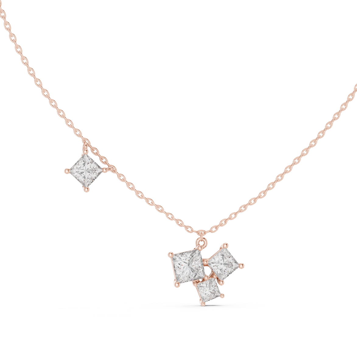 Modern princess cut diamond cluster pendant in gold with lab grown diamonds by Signora Jewels