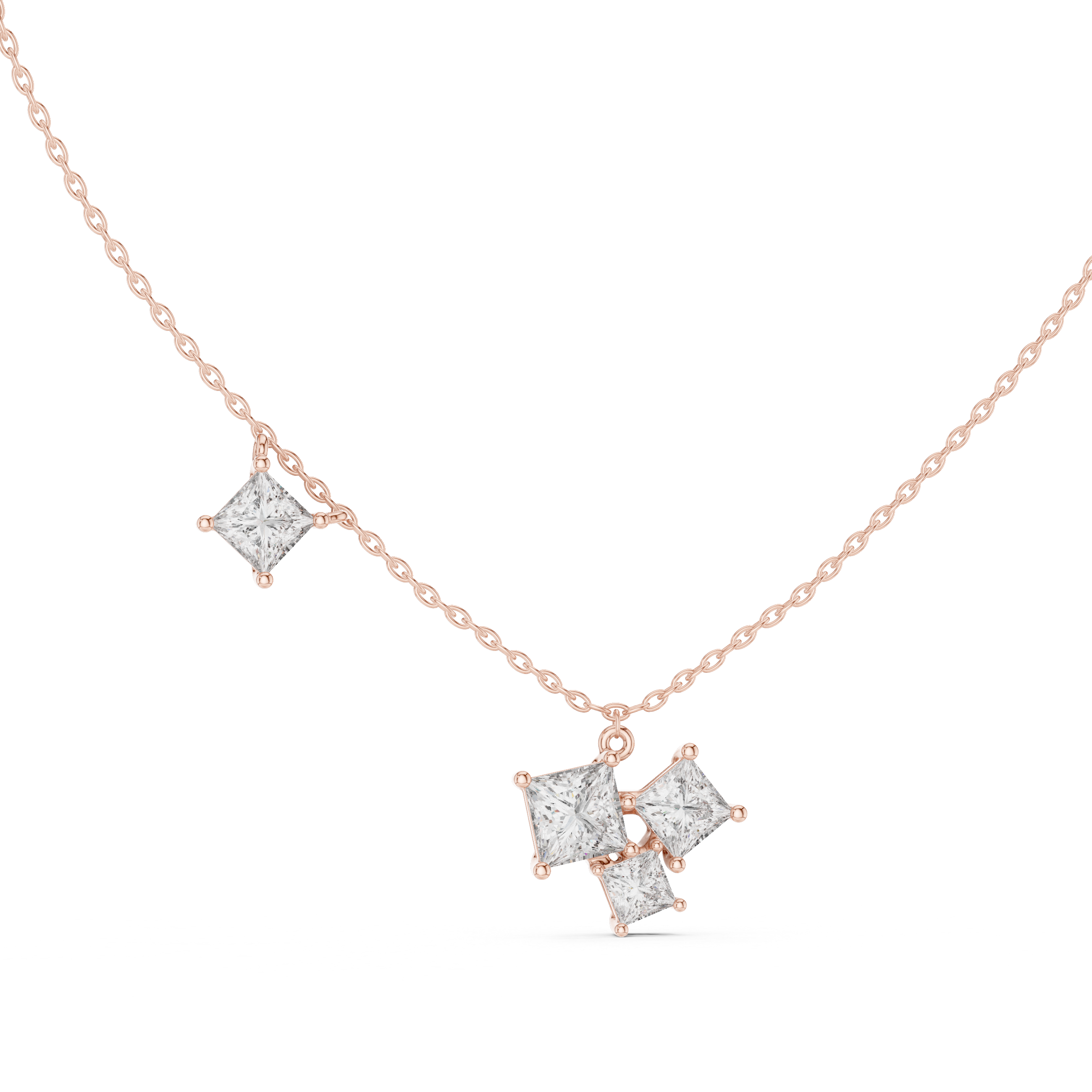 Modern princess cut diamond cluster pendant in gold with lab grown diamonds by Signora Jewels