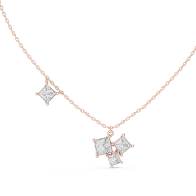 Modern princess cut diamond cluster pendant in gold with lab grown diamonds by Signora Jewels