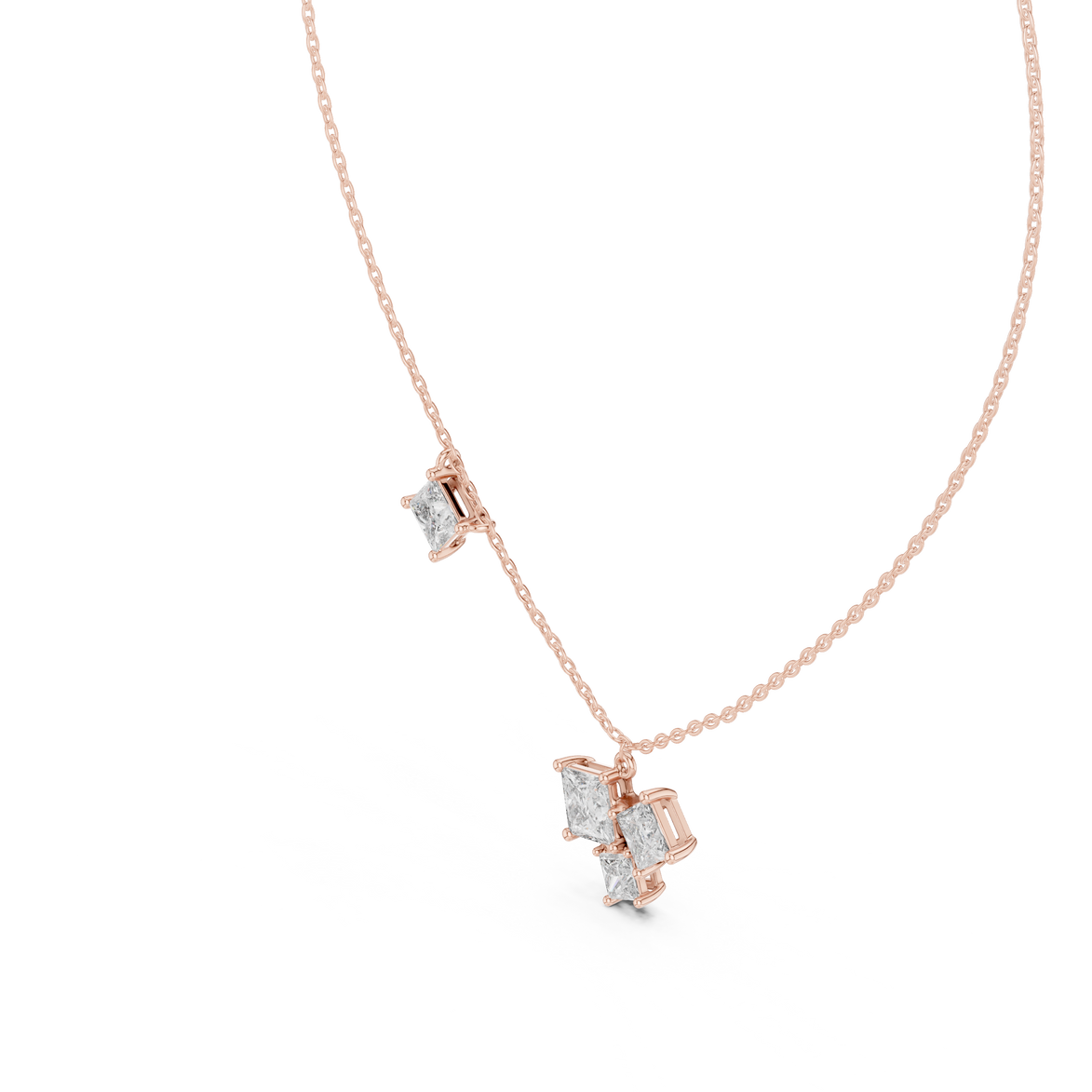 Modern princess cut diamond cluster pendant in gold with lab grown diamonds by Signora Jewels