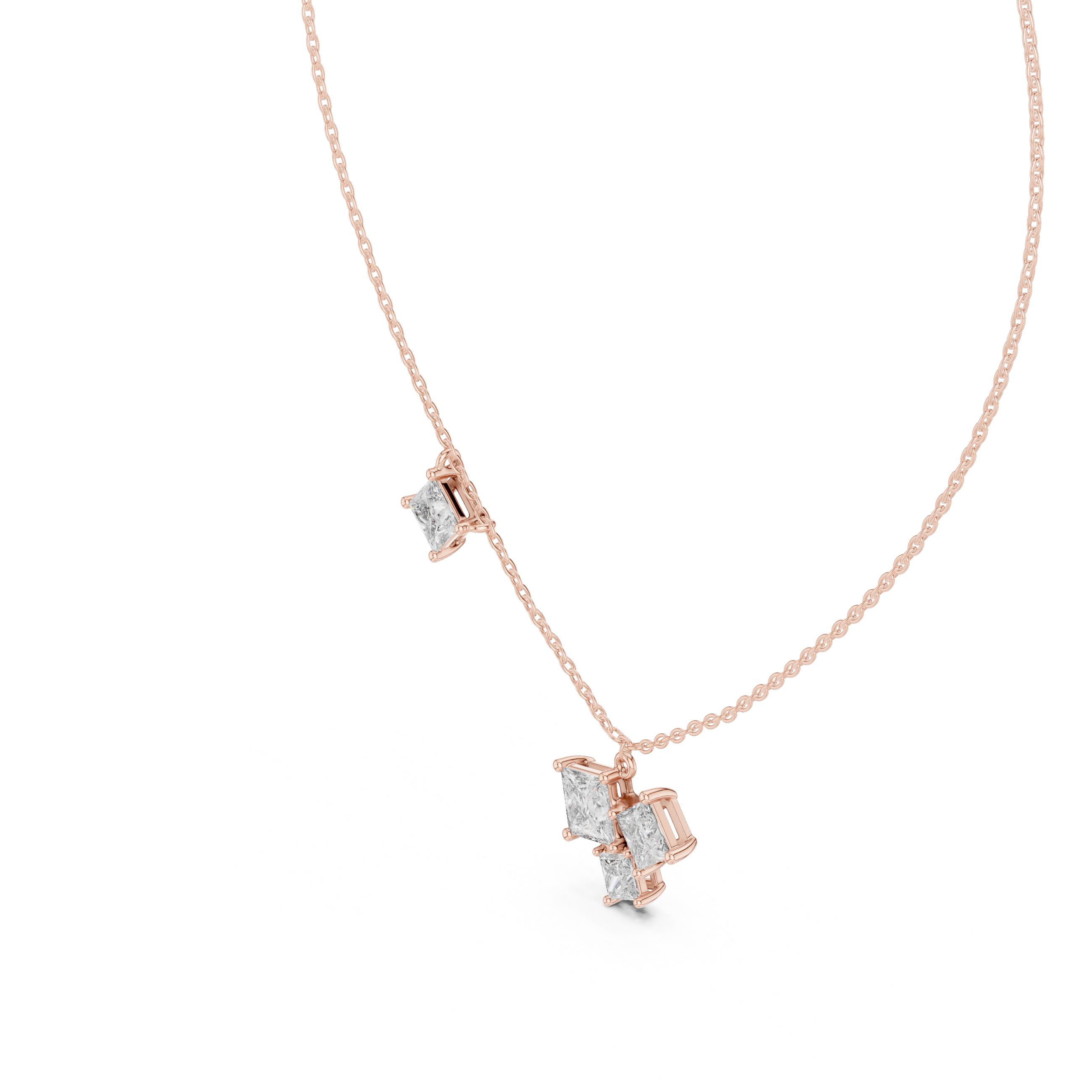 Modern princess cut diamond cluster pendant in gold with lab grown diamonds by Signora Jewels