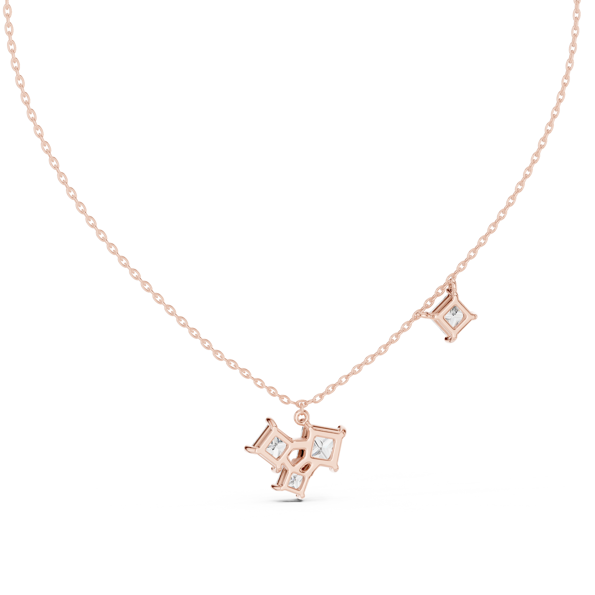 Modern princess cut diamond cluster pendant in gold with lab grown diamonds by Signora Jewels