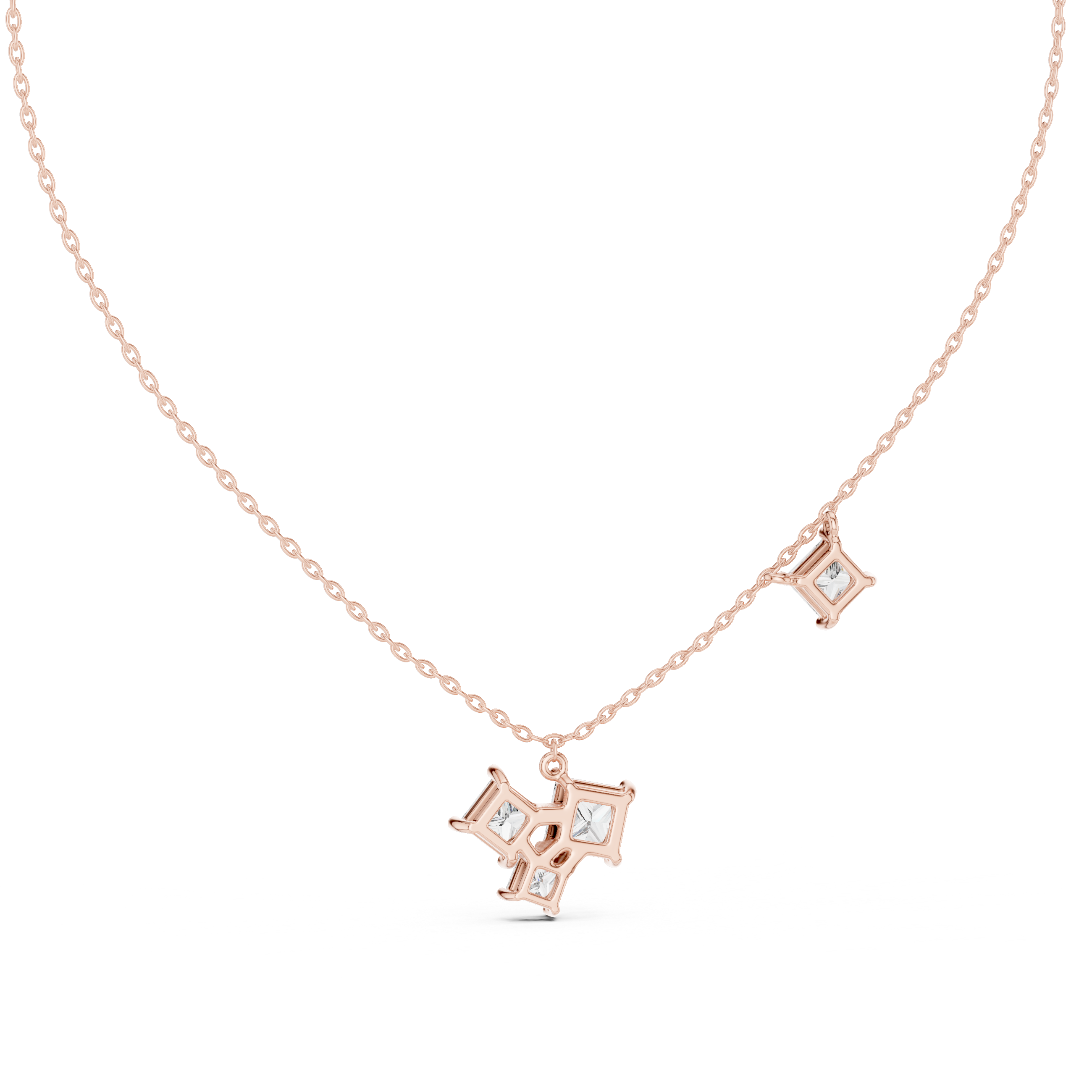 Modern princess cut diamond cluster pendant in gold with lab grown diamonds by Signora Jewels