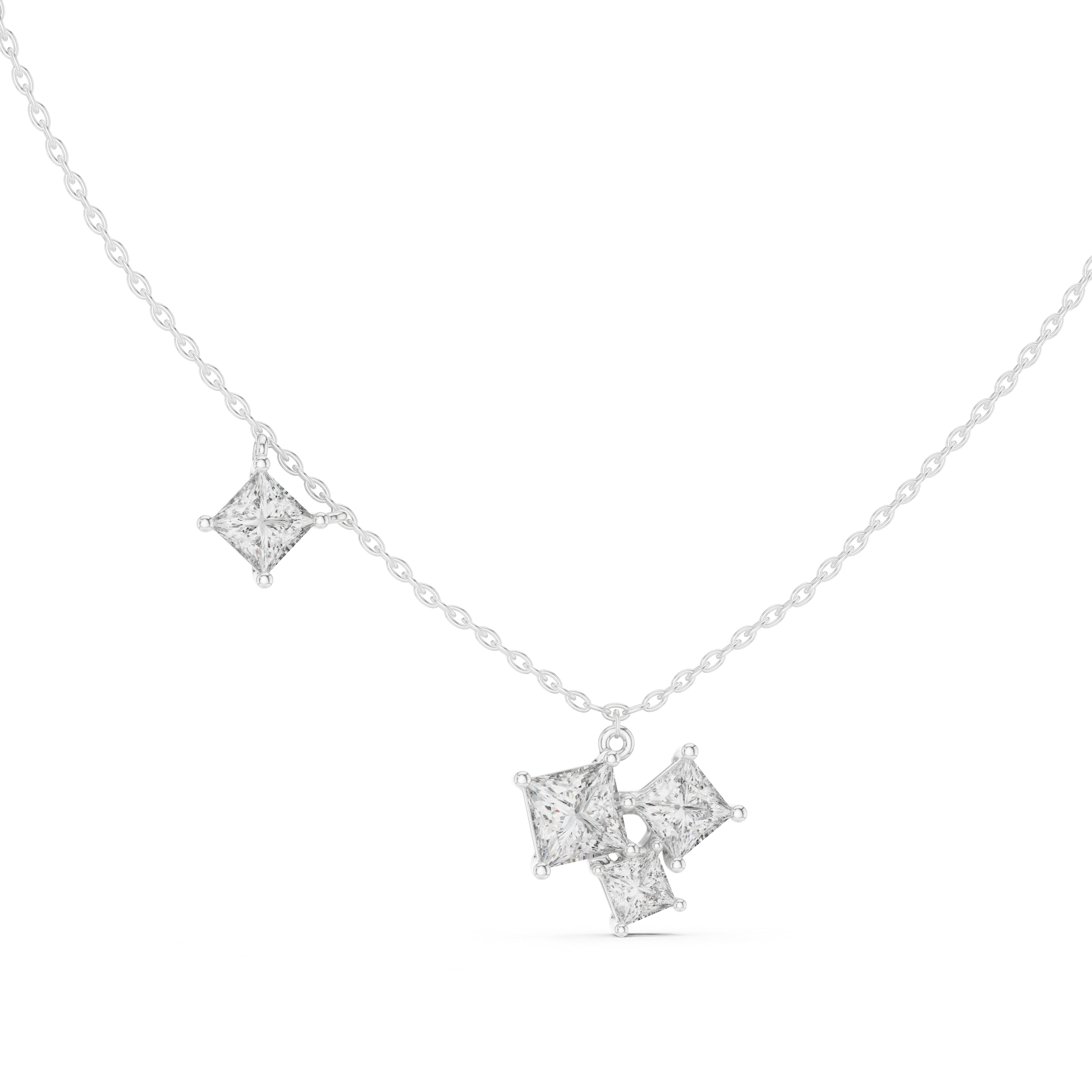 Modern princess cut diamond cluster pendant in gold with lab grown diamonds by Signora Jewels
