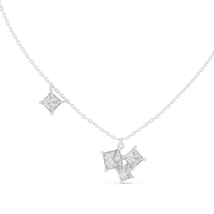 Modern princess cut diamond cluster pendant in gold with lab grown diamonds by Signora Jewels