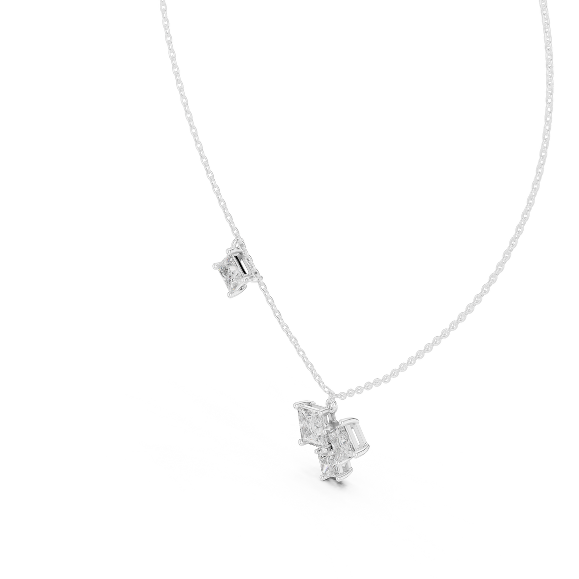 Modern princess cut diamond cluster pendant in gold with lab grown diamonds by Signora Jewels