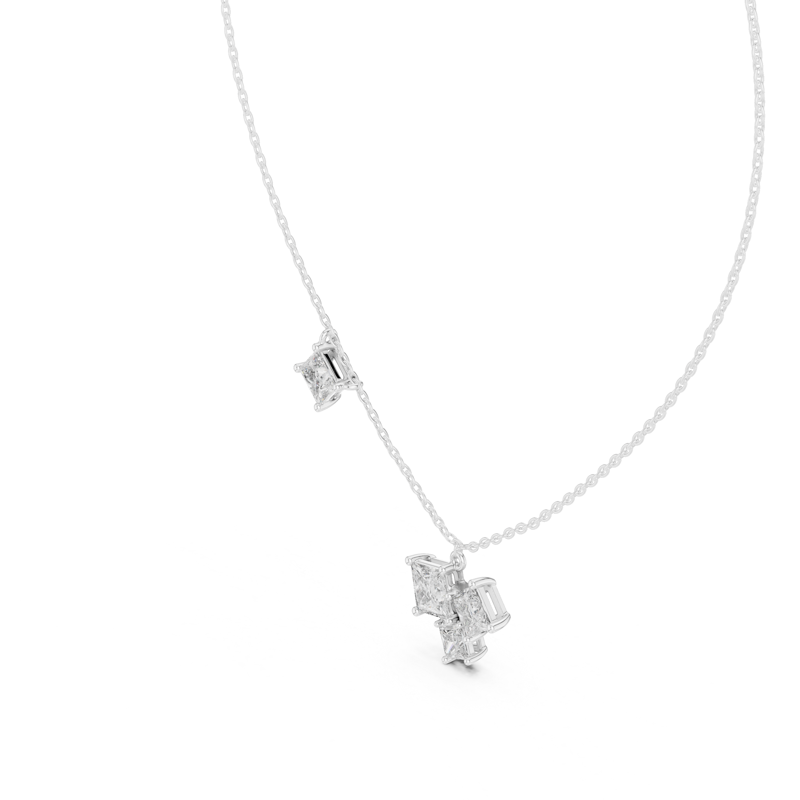 Modern princess cut diamond cluster pendant in gold with lab grown diamonds by Signora Jewels