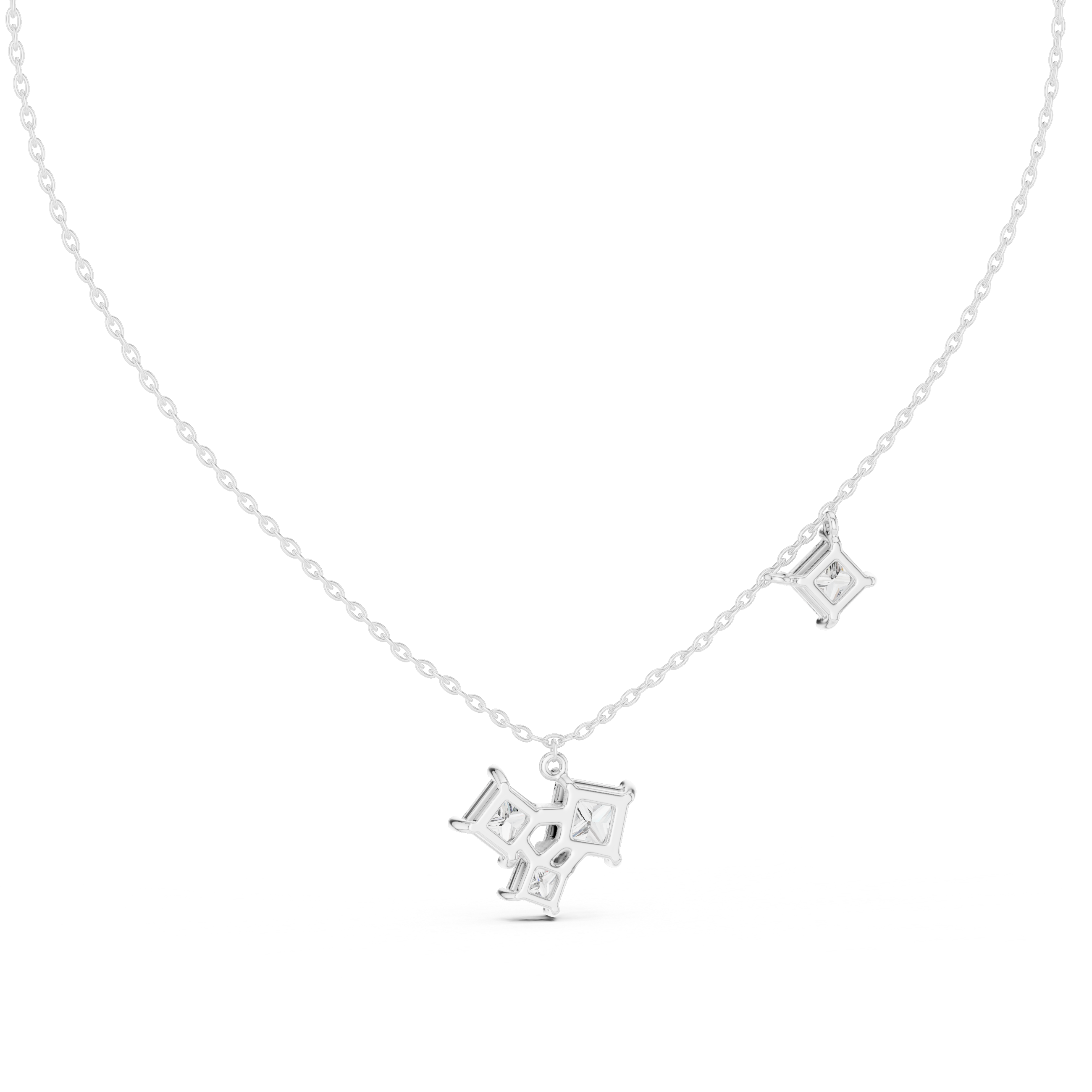 Modern princess cut diamond cluster pendant in gold with lab grown diamonds by Signora Jewels