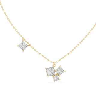 princess diamond cluster pendant in yellow gold