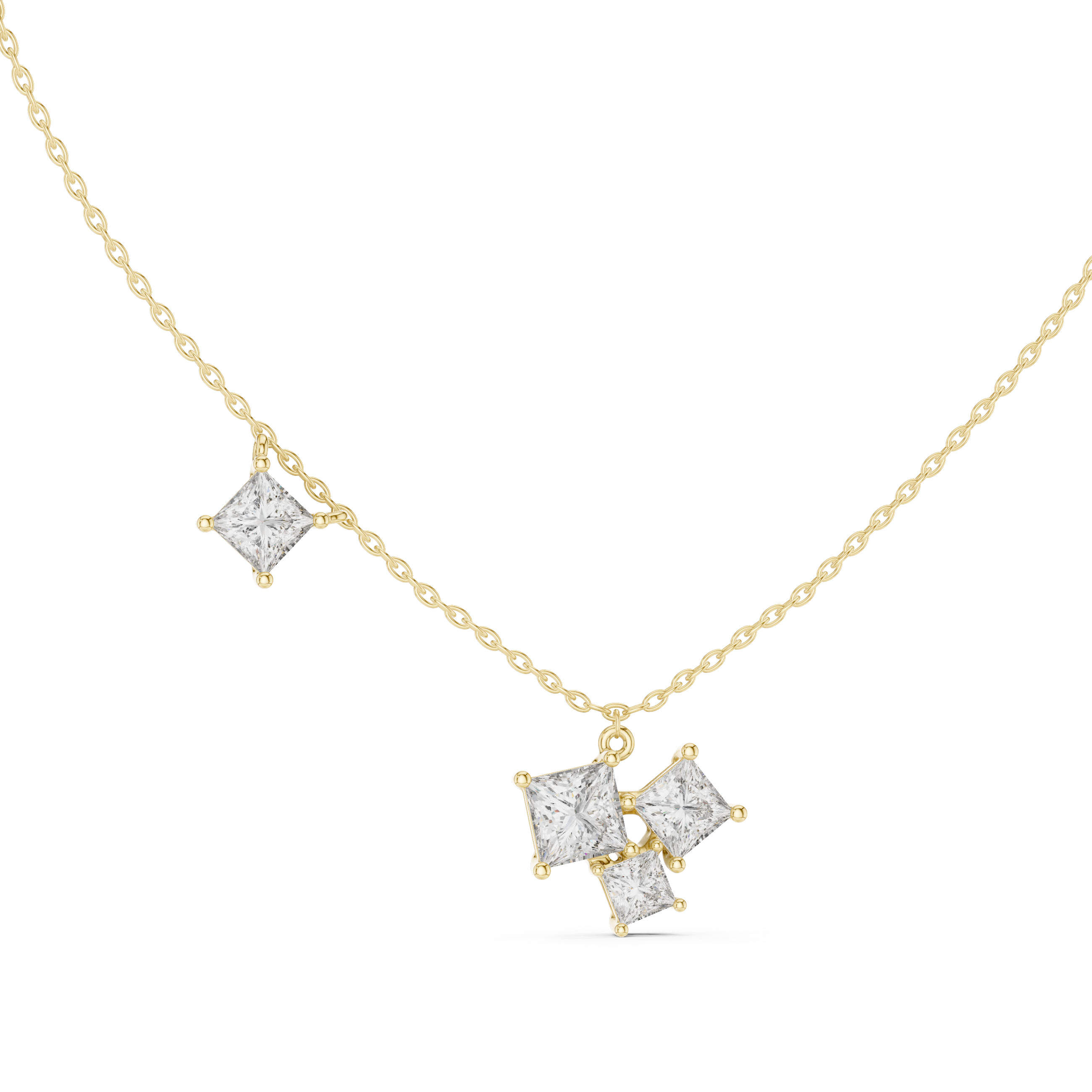 Modern princess cut diamond cluster pendant in gold with lab grown diamonds by Signora Jewels