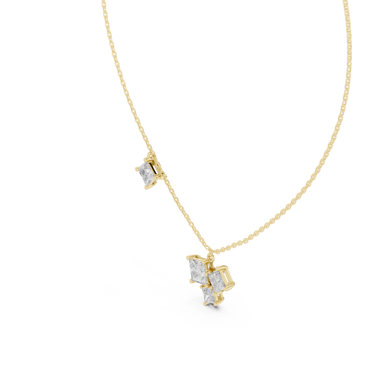 Modern princess cut diamond cluster pendant in gold with lab grown diamonds by Signora Jewels