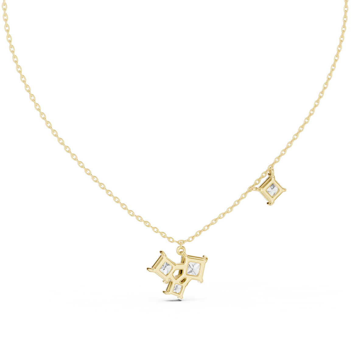 Modern princess cut diamond cluster pendant in gold with lab grown diamonds by Signora Jewels