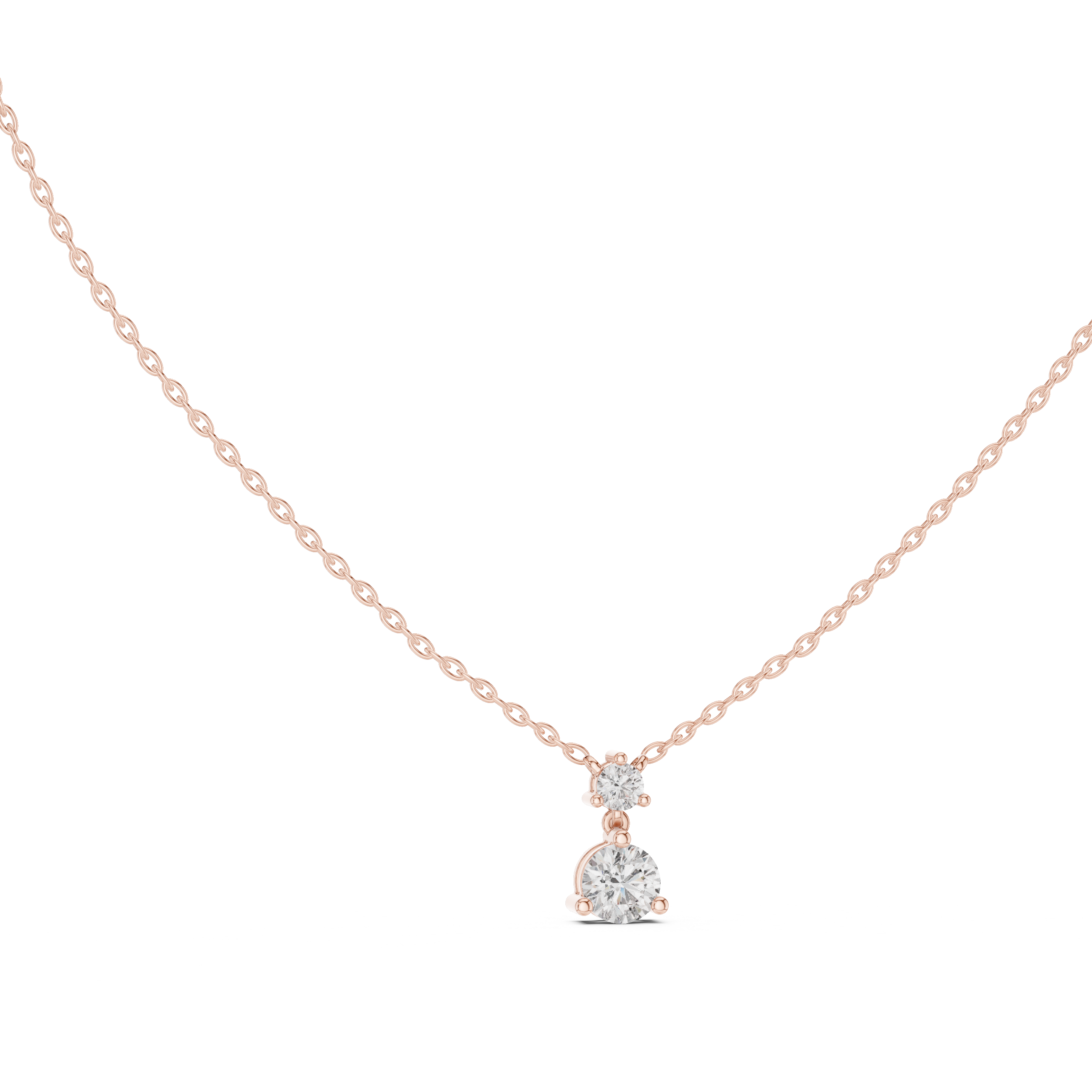 Minimal two stone diamond drop pendant in gold with lab grown diamonds by Signora Jewels