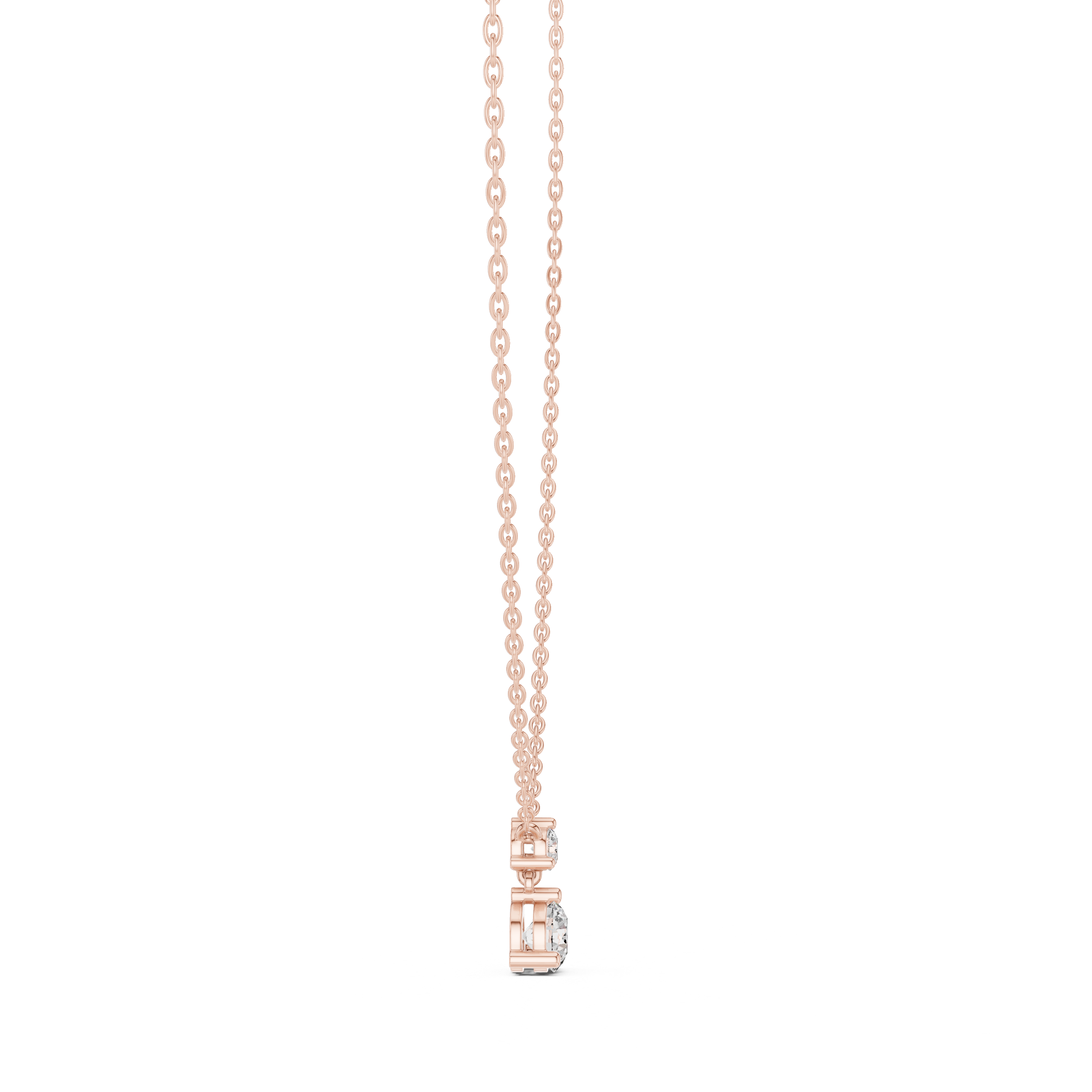 Minimal two stone diamond drop pendant in gold with lab grown diamonds by Signora Jewels