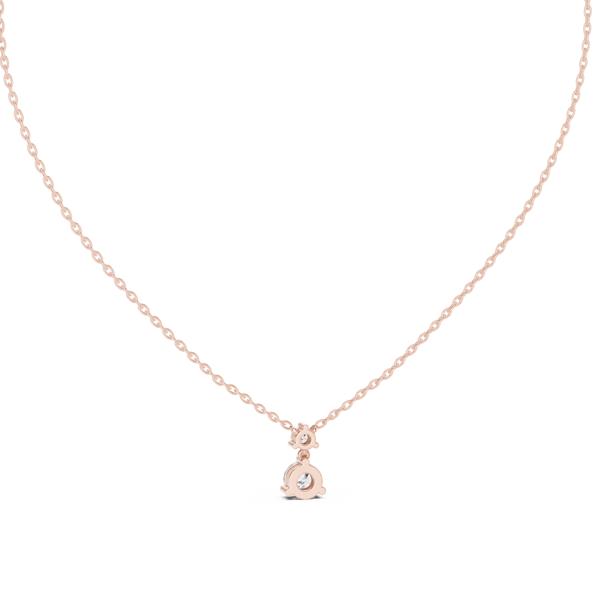 Minimal two stone diamond drop pendant in gold with lab grown diamonds by Signora Jewels