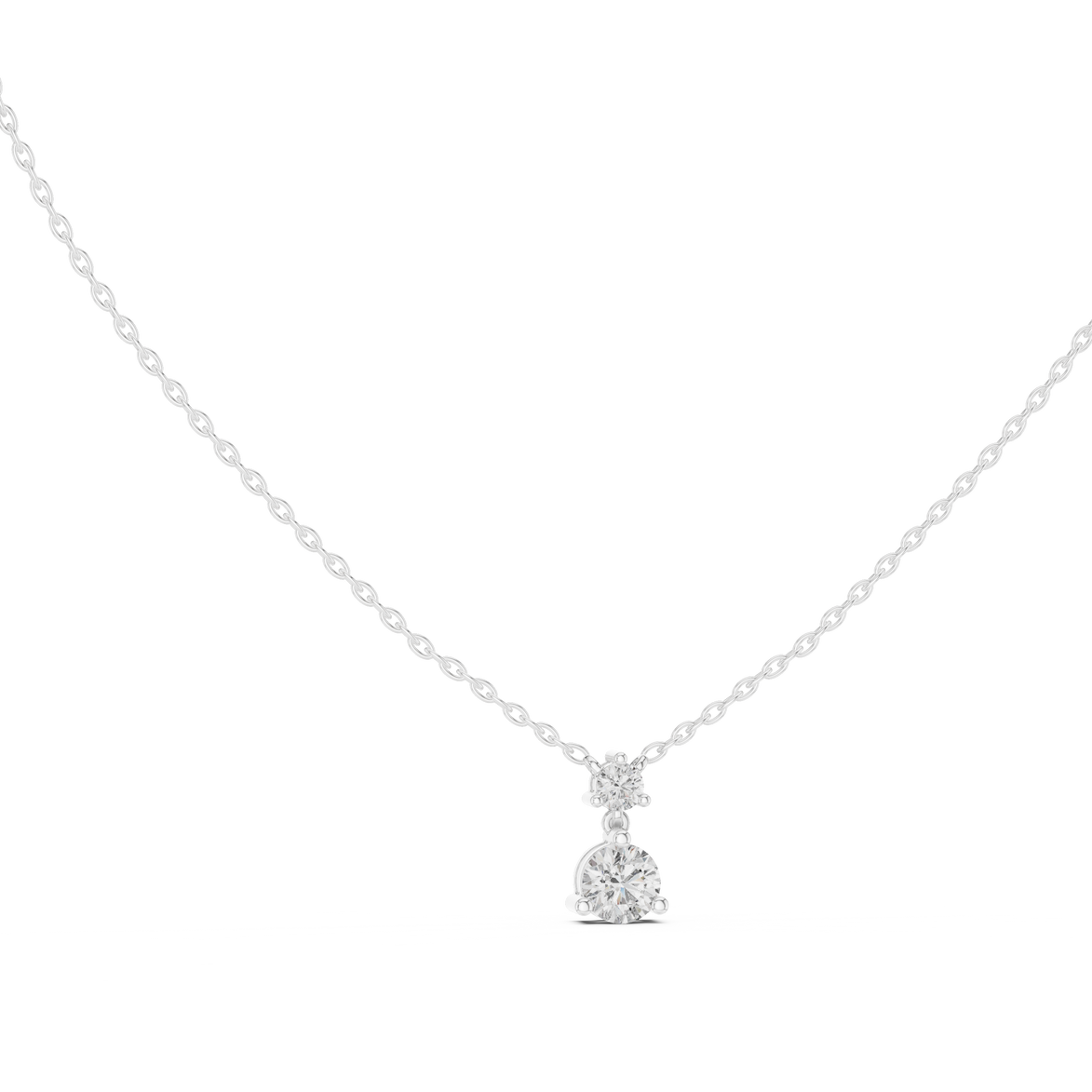 Minimal two stone diamond drop pendant in gold with lab grown diamonds by Signora Jewels