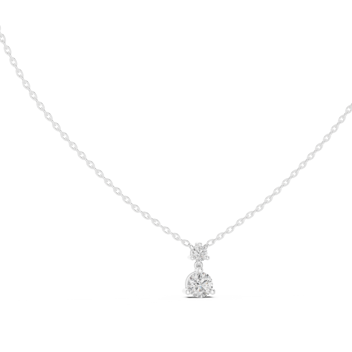 Minimal two stone diamond drop pendant in gold with lab grown diamonds by Signora Jewels