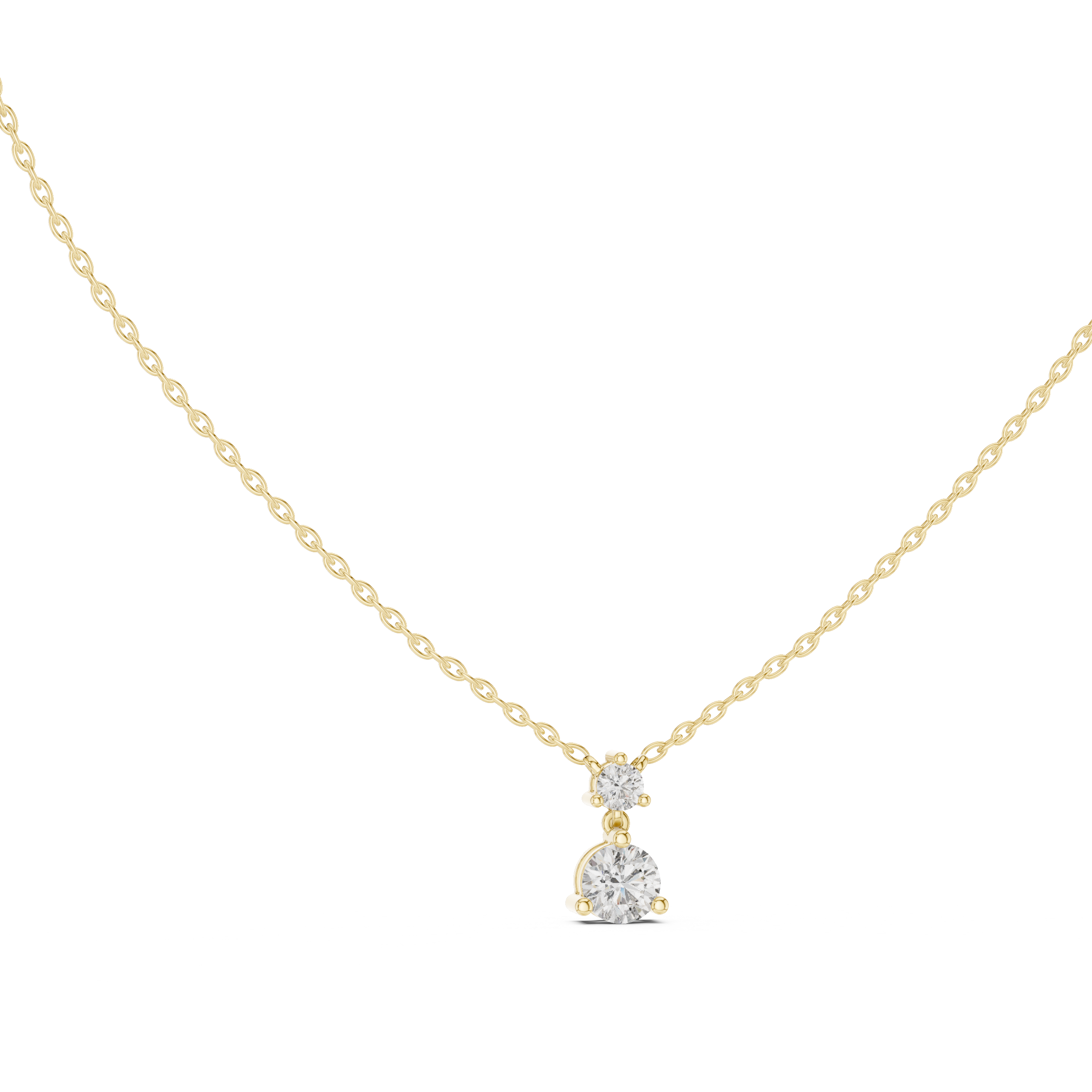 Minimal two stone diamond drop pendant in gold with lab grown diamonds by Signora Jewels